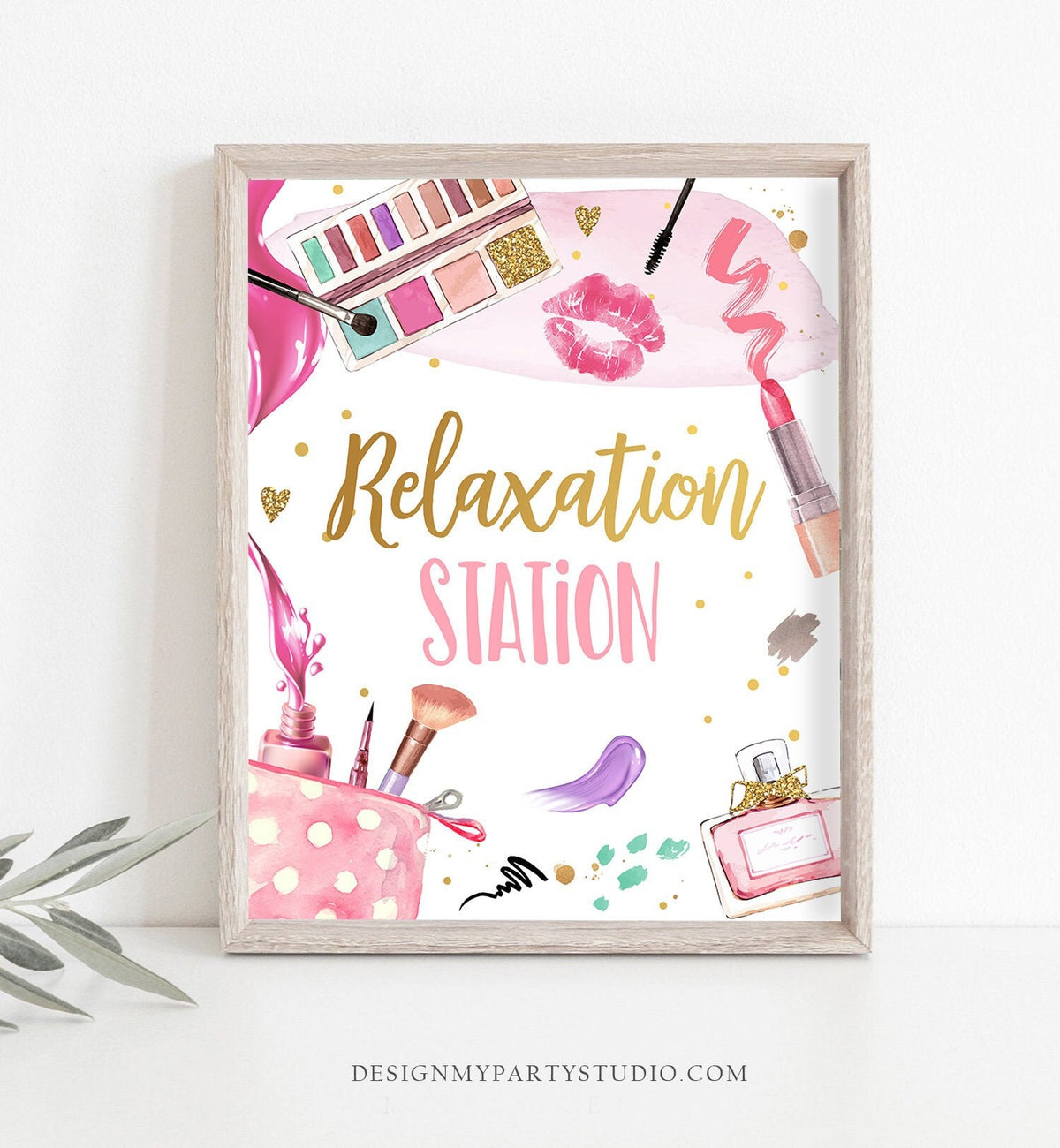 Relaxation Station Spa Party Sign Spa Birthday Sign Makeup Party Sign Girl Sign Glitters and Glamour Decor Pajama Download Printable 0420