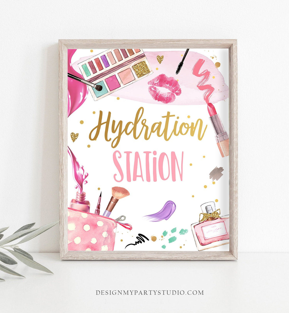 Hydration Station Spa Party Sign Spa Birthday Glitz Glam Makeup Party Girl Glitters and Glamour Drinks Table Decor Download Printable 0420