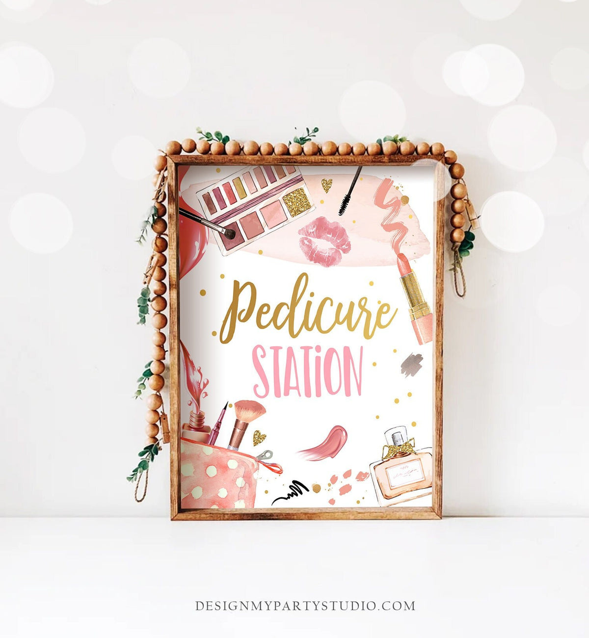 Pedicure Station Sign Spa Party Sign Spa Birthday Sign Makeup Party Sign Girl Glitters and Glamour Decor Pajama Download Printable 0420