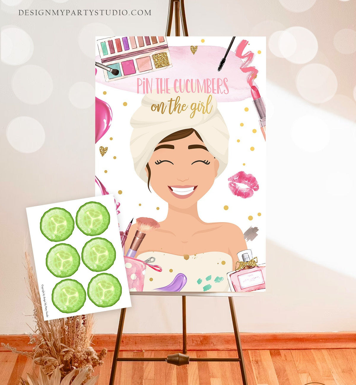 Pin the Cucumbers on The Girl Spa Party Game Spa Birthday Game Glitters and Glamour Makeup Activity Instant Download Printable Digital 0420