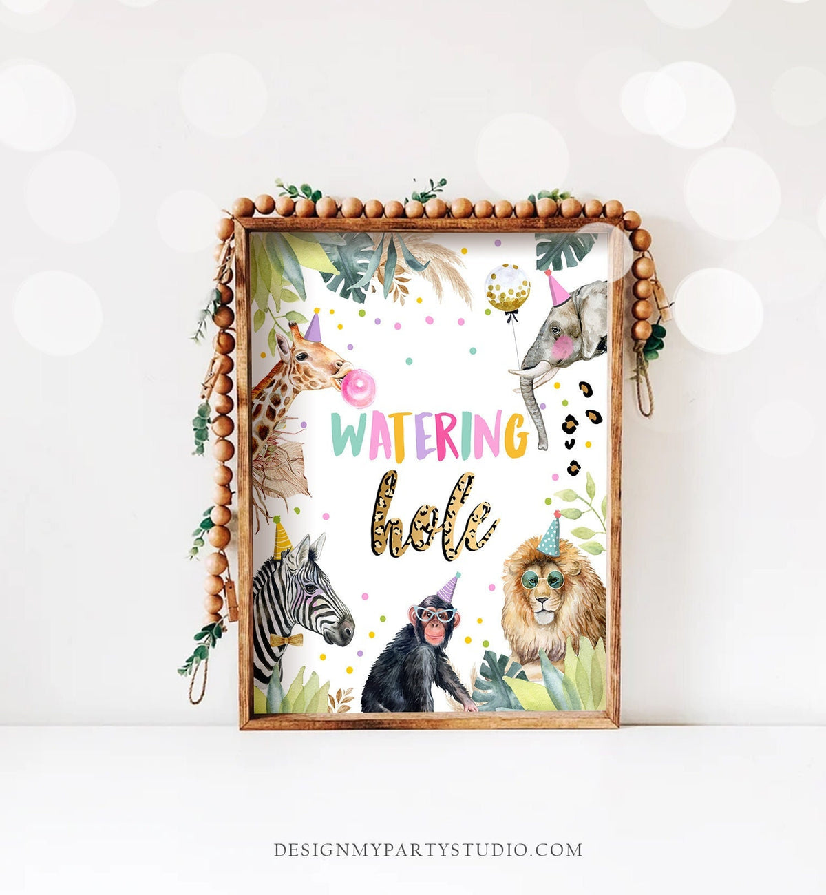 Watering Hole Birthday Sign Drink Table Decor Safari Animals Drinks Wild One Animals Party Animals Digital Download Printable 0417