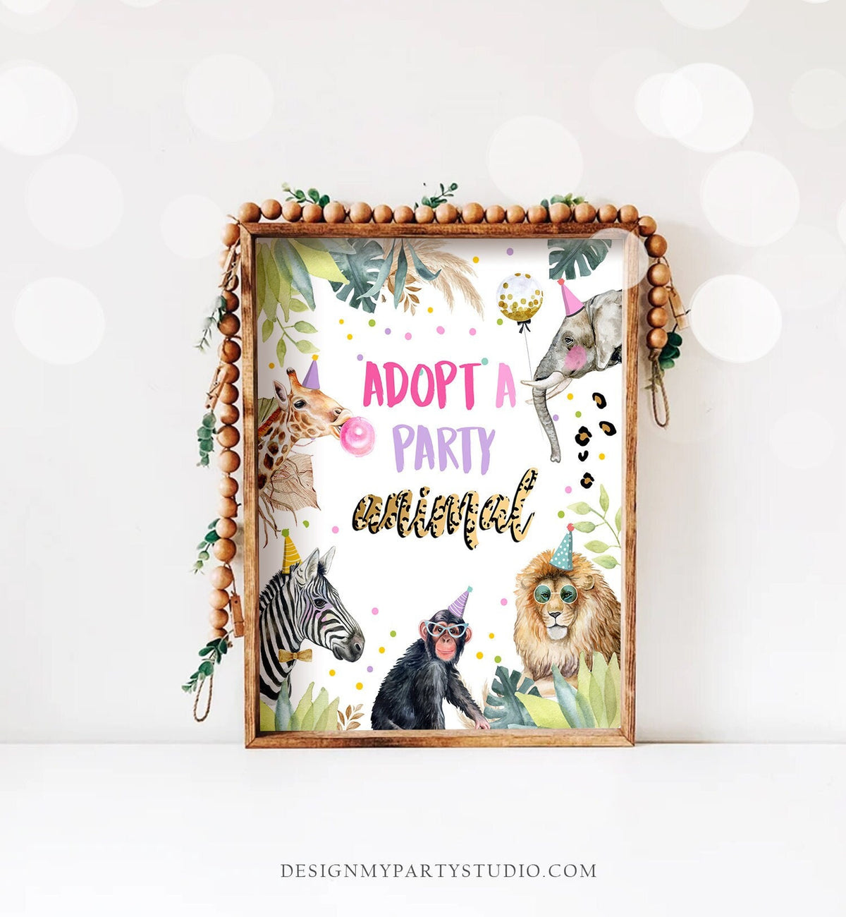 Adopt a Party Animal Birthday Sign Table Decor Party Animals Birthday Wild One Animals Zoo Safari Table Sign Zoo Jungle Printable 0417