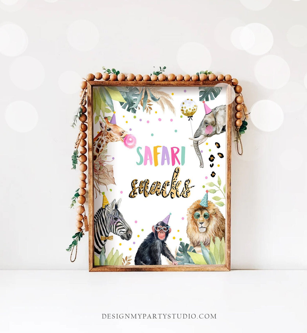 Safari Snacks Sign Birthday Decor Safari Birthday Wild One Animals Party Animals Girl Food Zoo Party Jungle Elephant Download Printable 0417