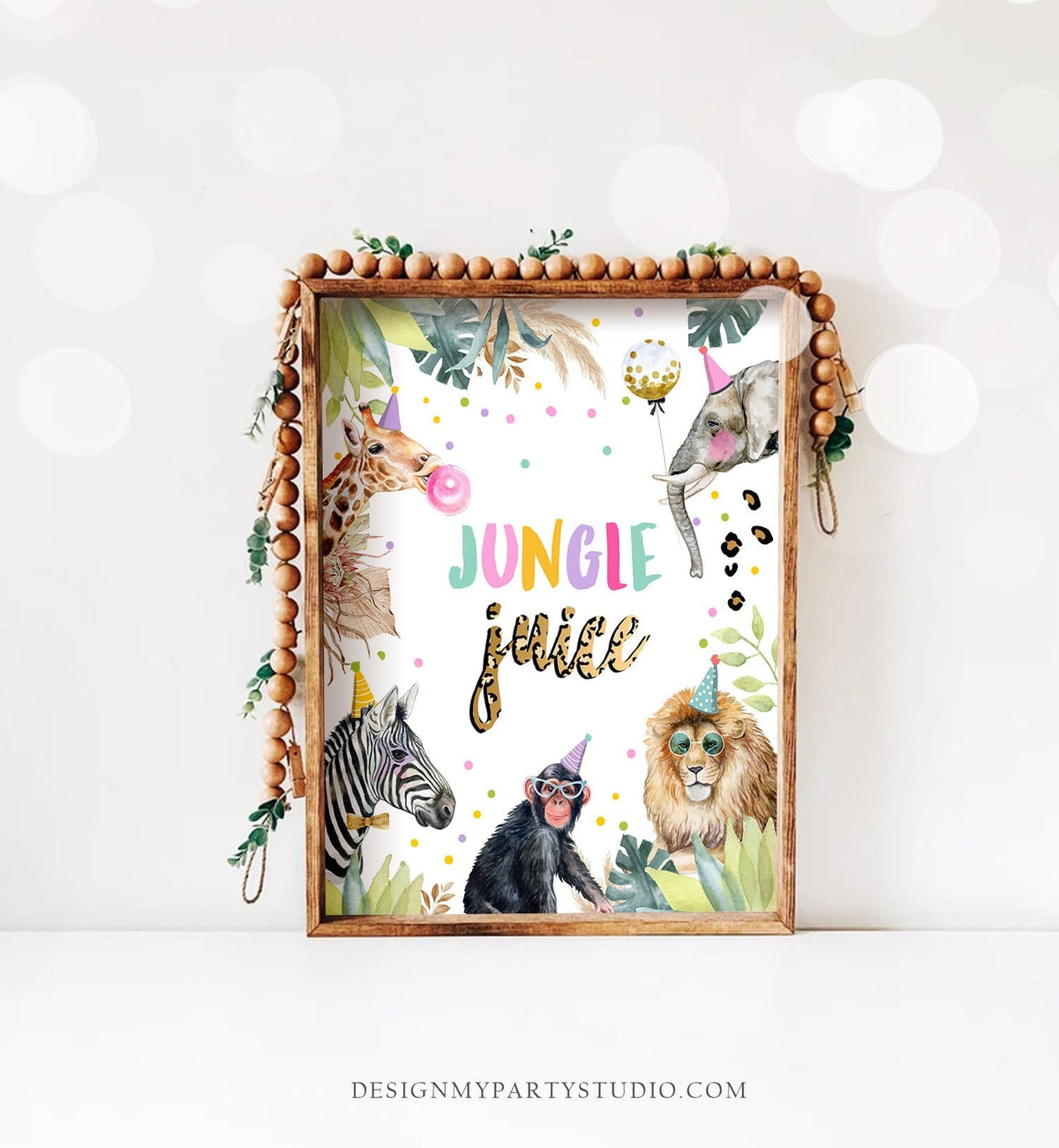 Jungle Juice Sign Drinks Table Decor Safari Animals Birthday Juice Pouch Sign Girl Party Animals Table Sign Zoo Jungle Printable 0417