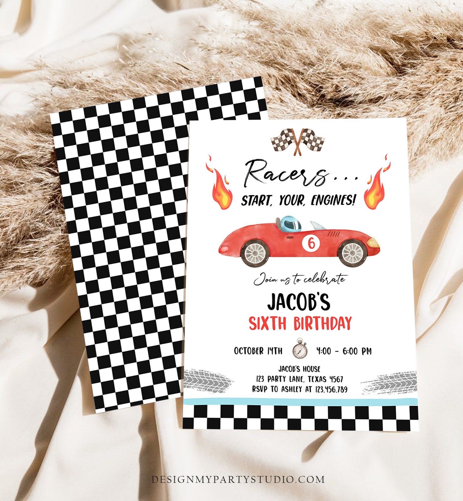 Editable Racing Birthday Invitation Racers Start Your Engines Race Car Party Little Racer Download Printable Template Digital Corjl 0424