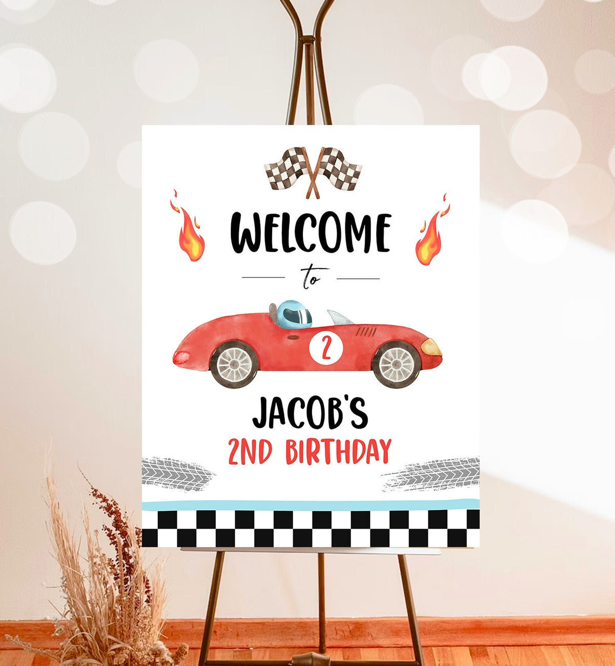 Editable Racing Birthday Welcome Sign Race Car Birthday Sign Growing Up Two Fast Two 2nd Birthday Boy Decor Template Corjl PRINTABLE 0424