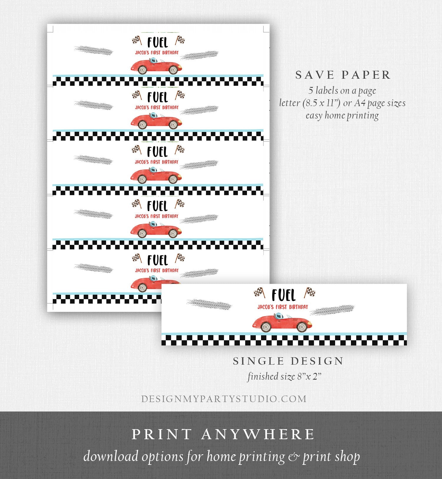 Editable Race Car Water Bottle Labels Race Car Birthday Party Fuel Racing Birthday Boy 2nd Two Download Printable Template Corjl 0424