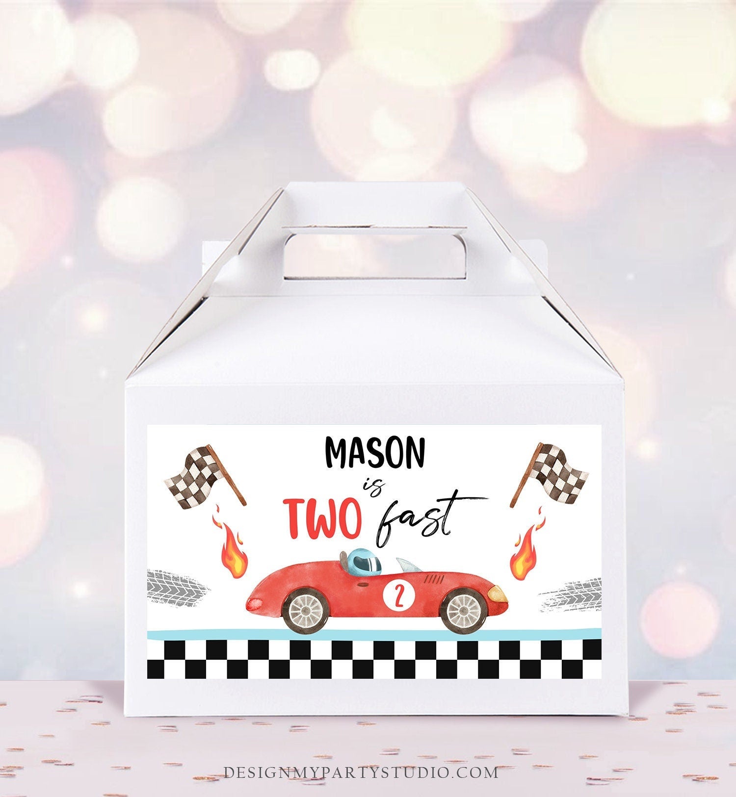 Editable Two Fast Gable Box Favor Label Race Car Birthday Favor Box Label Boy Racing Growing Two Fast Digital Download Printable Corjl 0424