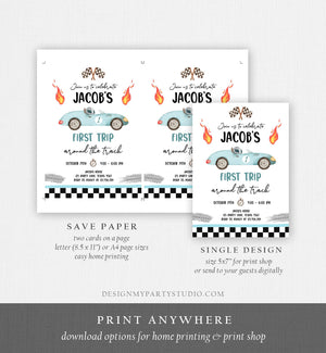 Editable Race Car 1st Birthday Invitation First Trip Around the Track First Birthday Racing Download Printable Template Digital Corjl 0424