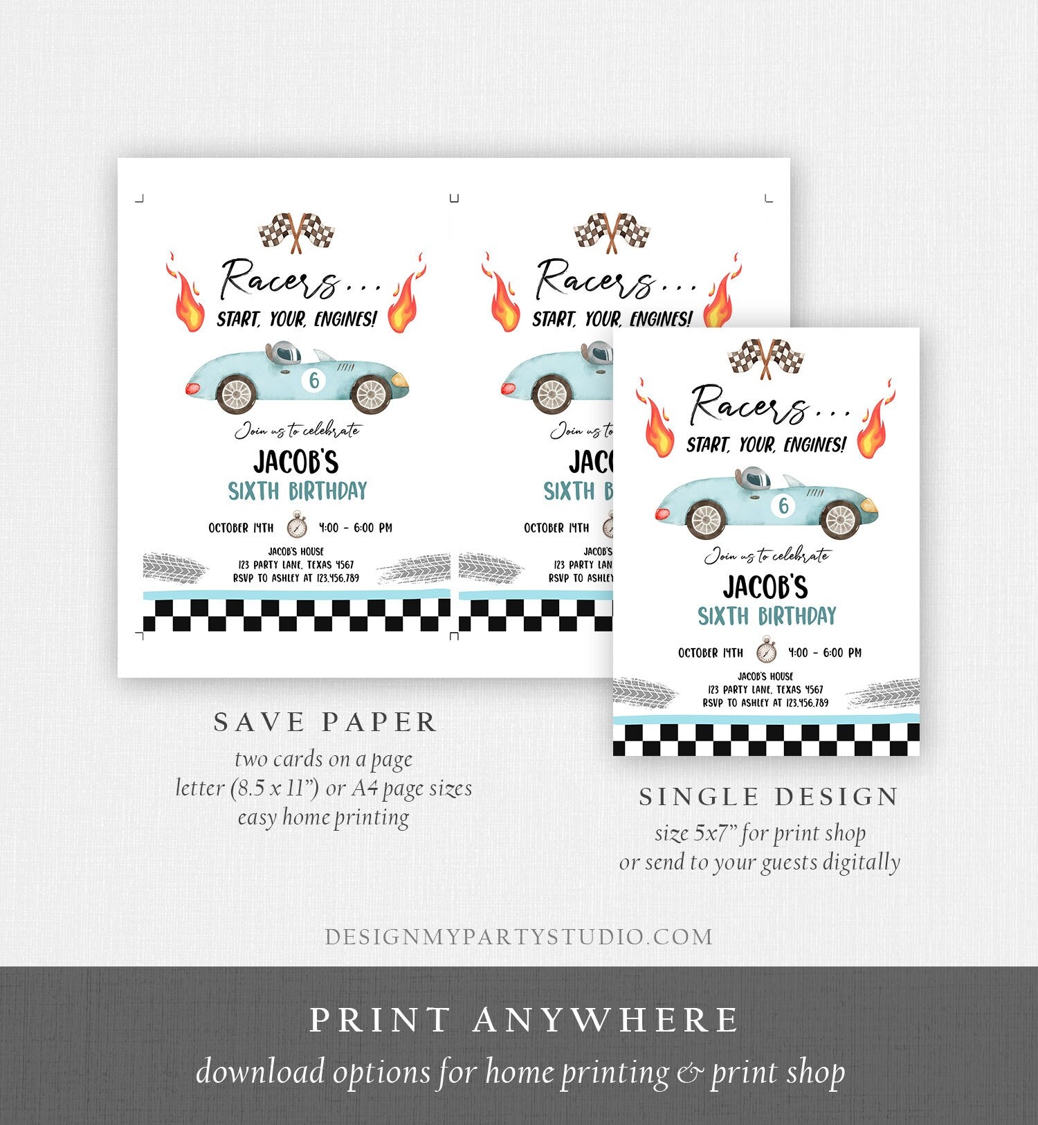 Editable Racing Birthday Invitation Racers Start Your Engines Race Car Party Little Racer Download Printable Template Digital Corjl 0424