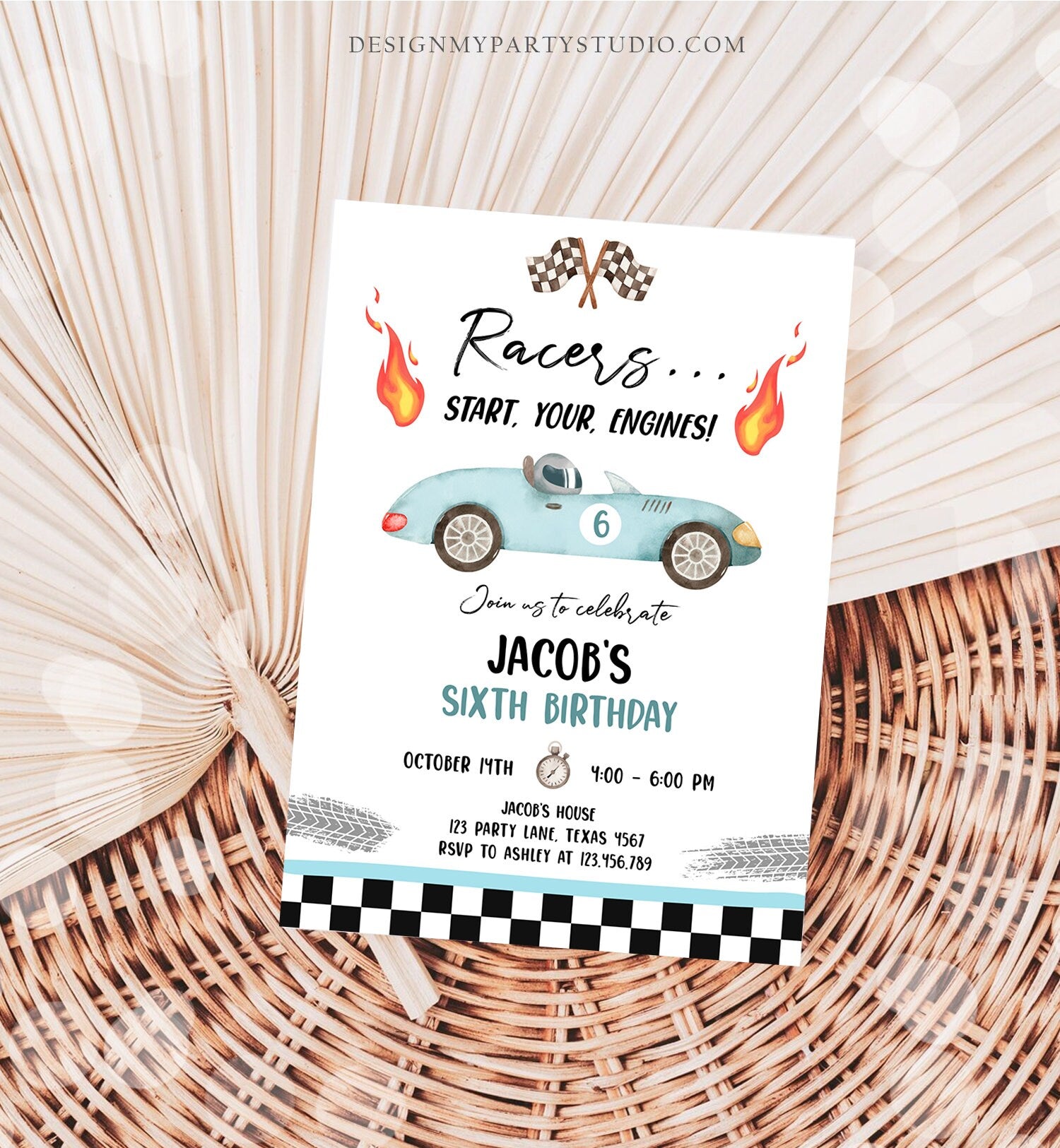 Editable Racing Birthday Invitation Racers Start Your Engines Race Car Party Little Racer Download Printable Template Digital Corjl 0424