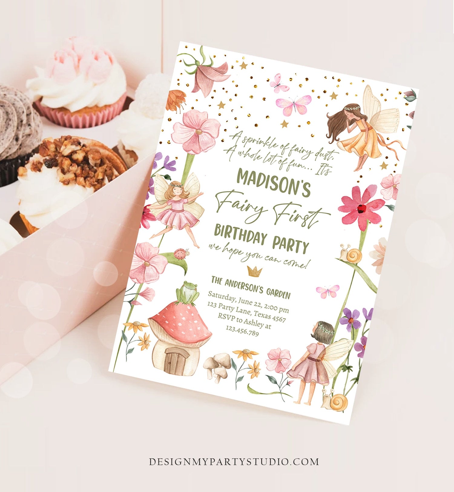 Editable Fairy First Birthday Invitation Fairy Garden Birthday Fairy Forest Girl 1st Birthday Magical Download Printable Template Corjl 0406