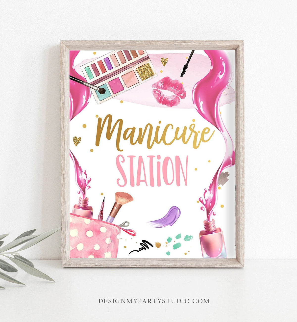 Manicure Station Sign Spa Party Sign Spa Birthday Sign Makeup Party Sign Girl Glitters and Glamour Decor Pajama Download Printable 0420