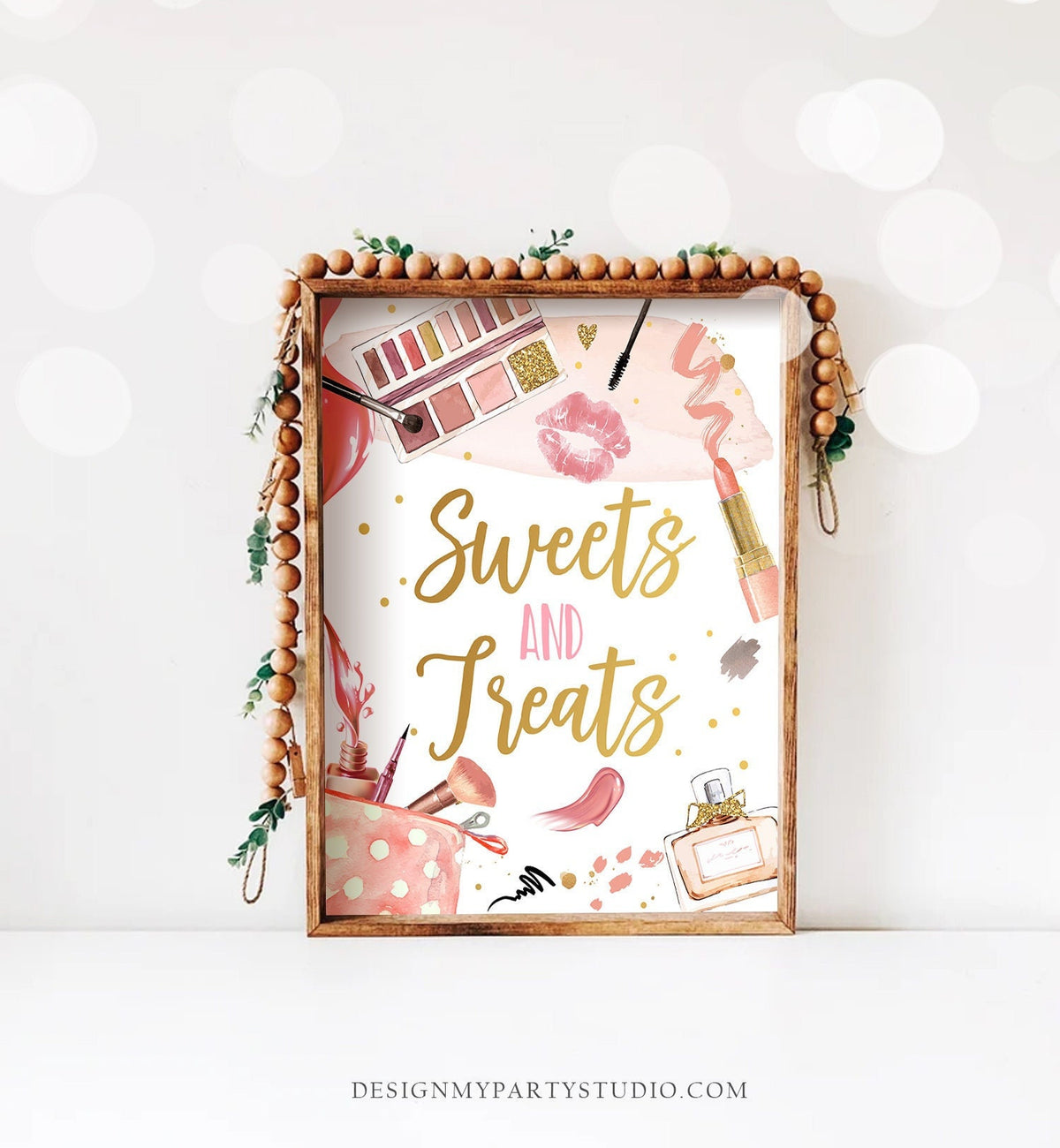 Sweets and Treats Spa Party Sign Spa Birthday Sign Makeup Girl Sign Glitters and Glamour Table Decor Digital Download Printable 0420