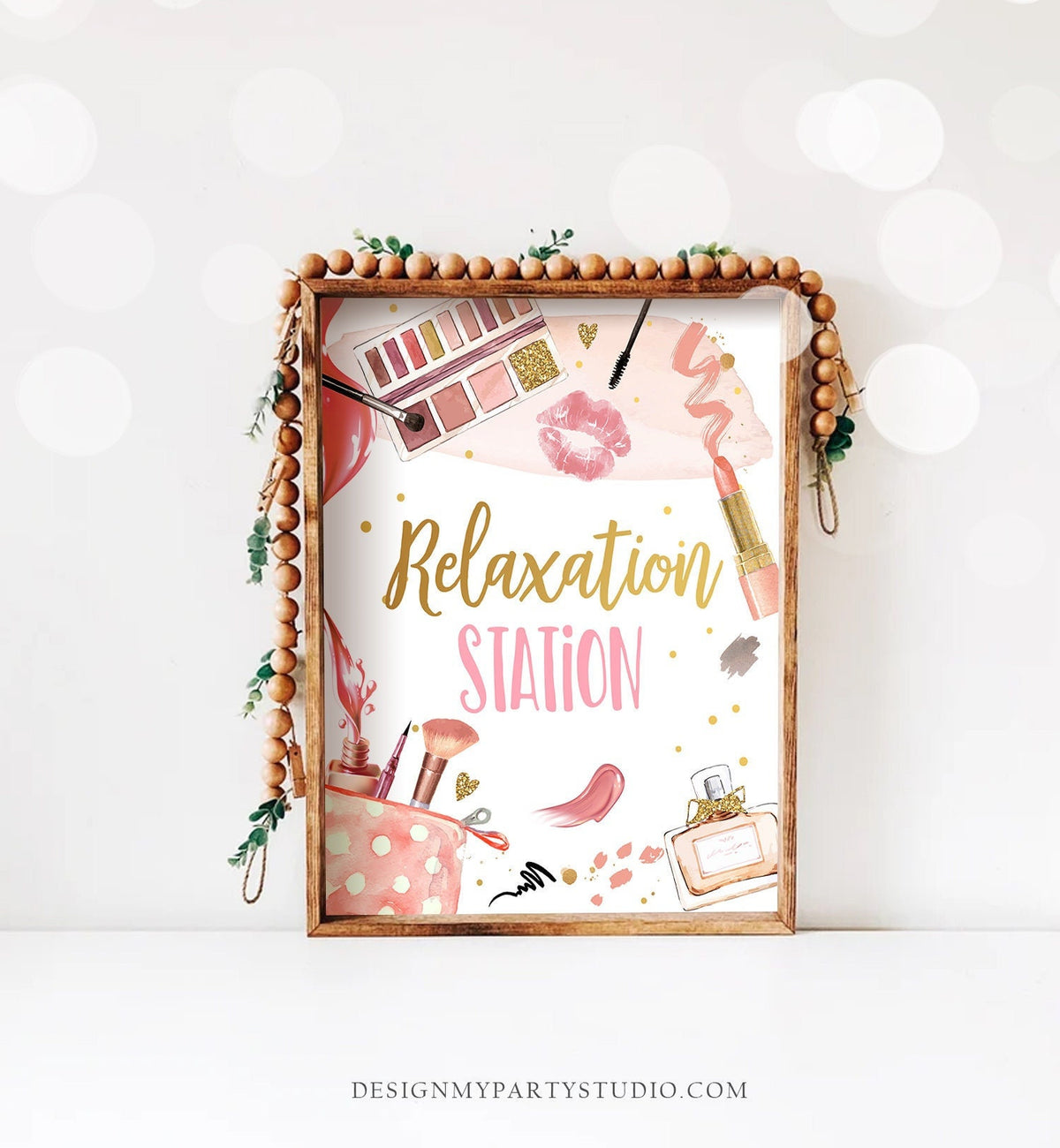 Spa Party Sign Spa Birthday Sign Makeup Party Sign Girl Relaxation Station Sign Glitters and Glamour Decor Pajama Download Printable 0420