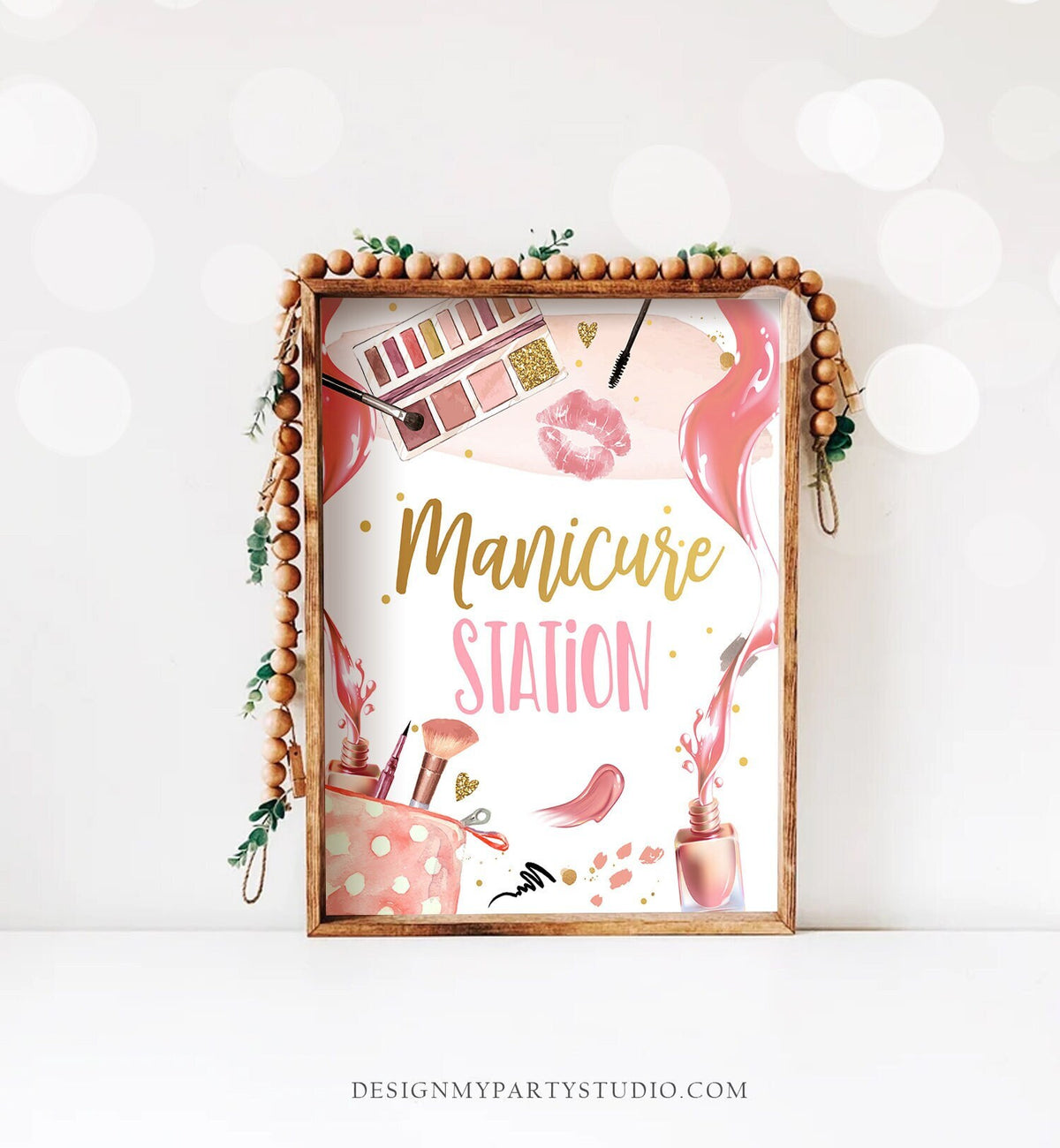 Manicure Station Sign Spa Party Sign Spa Birthday Sign Makeup Party Sign Girl Glitters and Glamour Decor Pajama Download Printable 0420