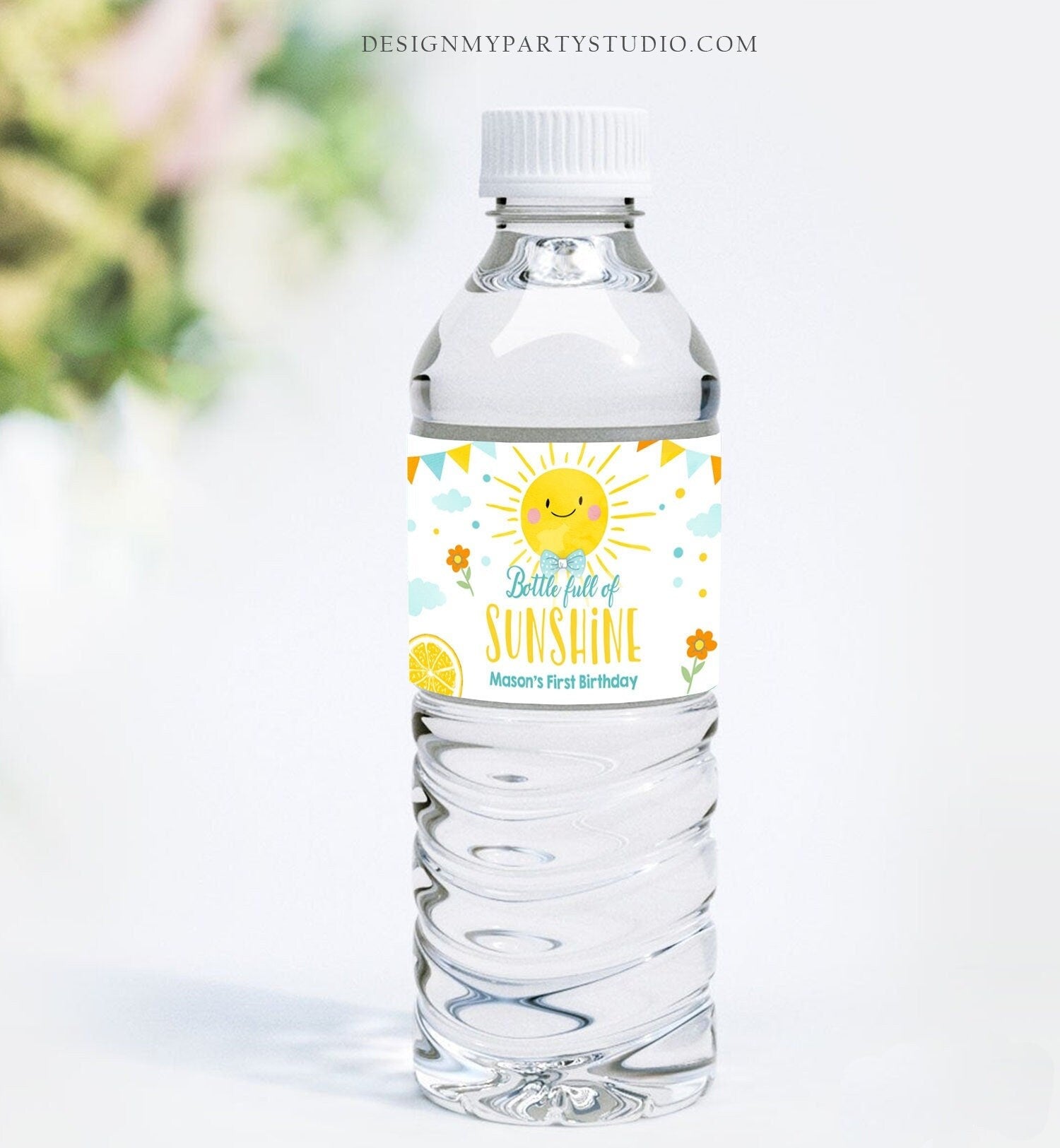 Editable Water Bottle Labels Sunshine Boy Birthday Sunshine Birthday Decor Blue Lemonade Fun Bottle Labels Template Corjl Printable 0141