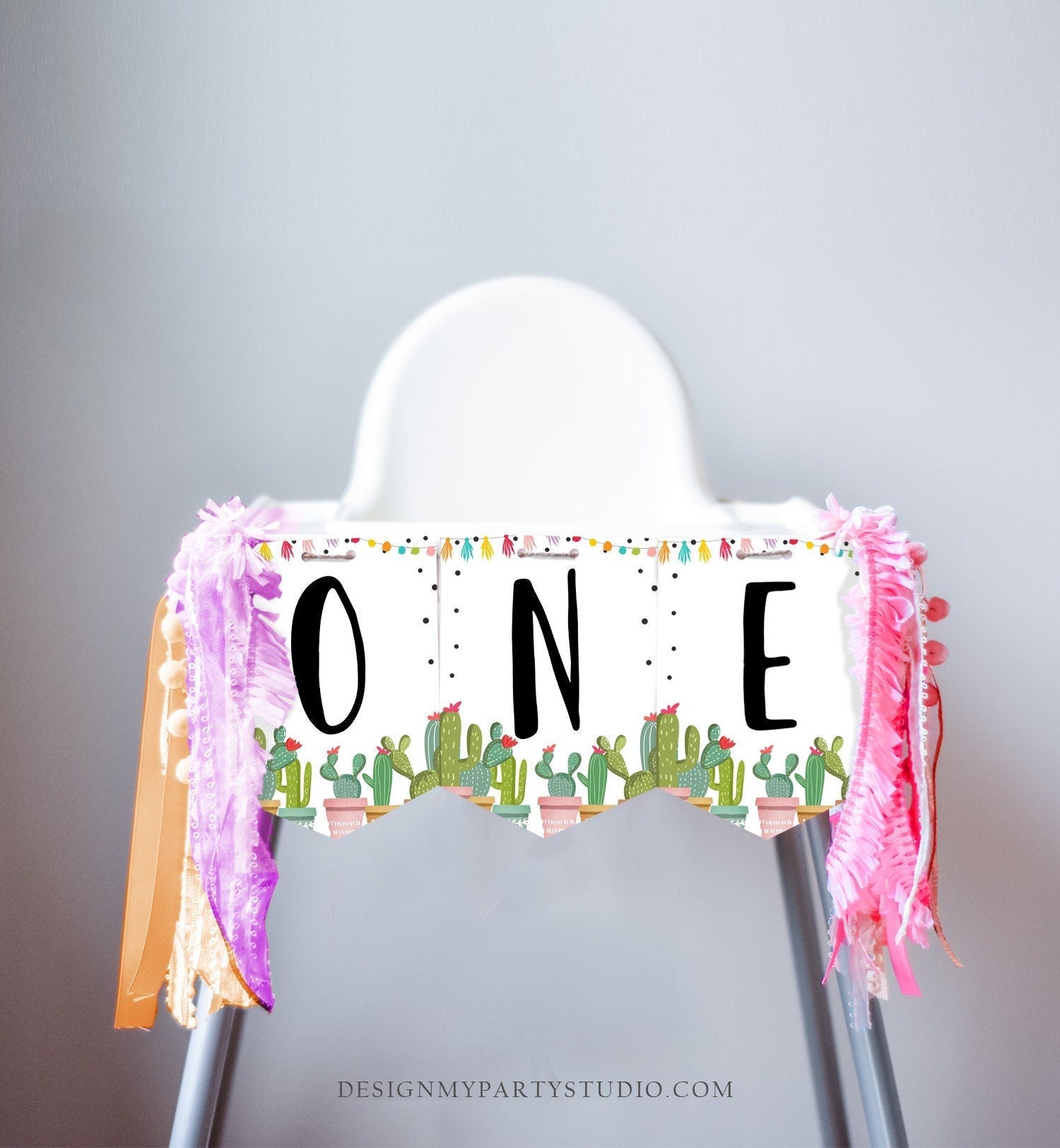 Cactus High Chair Banner Girl Boy 1st First Birthday Mexican Fiesta Birthday Party Decor Garland BuntingDigital Download Printable 0254