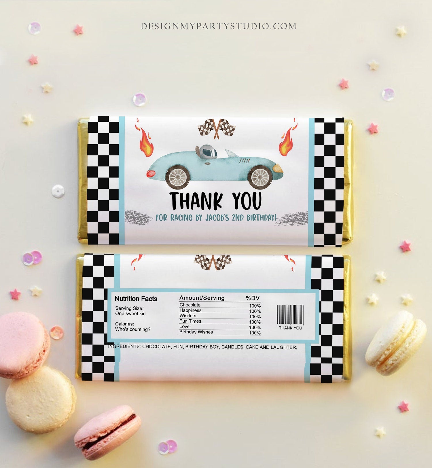 Editable Race Car Chocolate Bar Labels Candy Wrapper Racing Birthday Boy Two Fast Party Race Car Digital Download Template Printable 0424