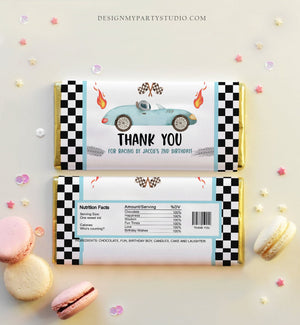 Editable Race Car Chocolate Bar Labels Candy Bar Wrapper Racing Birthday Boy Two Fast Party Race Car Download Corjl Template Printable 0424