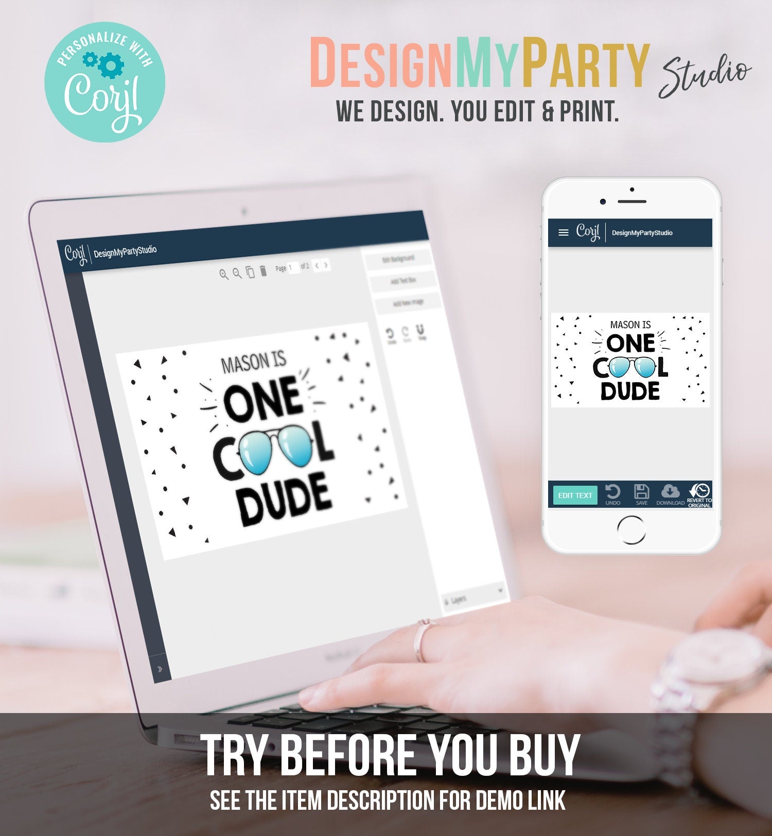 Editable One Cool Dude Backdrop Banner Boy First Birthday Party Pilot Sunglasses Two Cool Decor Digital Download Template Printable 0136