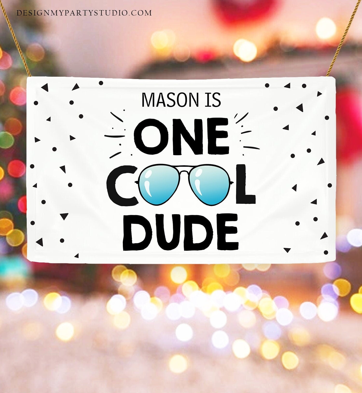 Editable One Cool Dude Backdrop Banner Boy First Birthday Party Pilot Sunglasses Two Cool Decor Digital Download Template Printable 0136