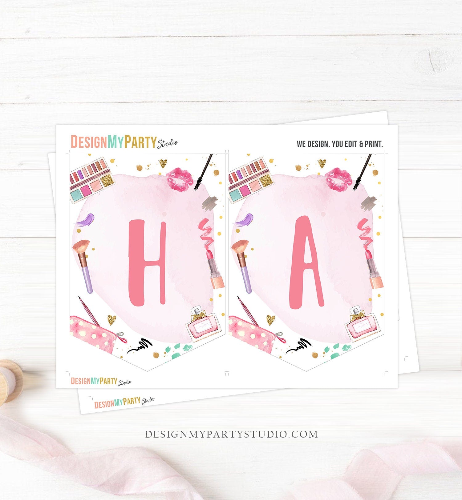 Spa Party Happy Birthday Banner Spa Glitters Glamour Banner Birthday Girl Pink Makeup Decoration Instant download PRINTABLE DIGITAL DIY 0420