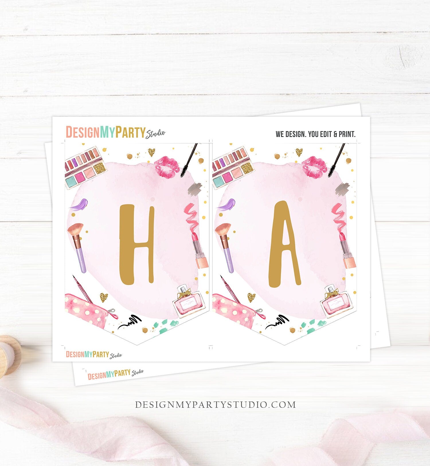 Spa Party Happy Birthday Banner Spa Glitters and Glamour Birthday Girl Pink Makeup Decoration Instant Download PRINTABLE DIGITAL DIY 0420