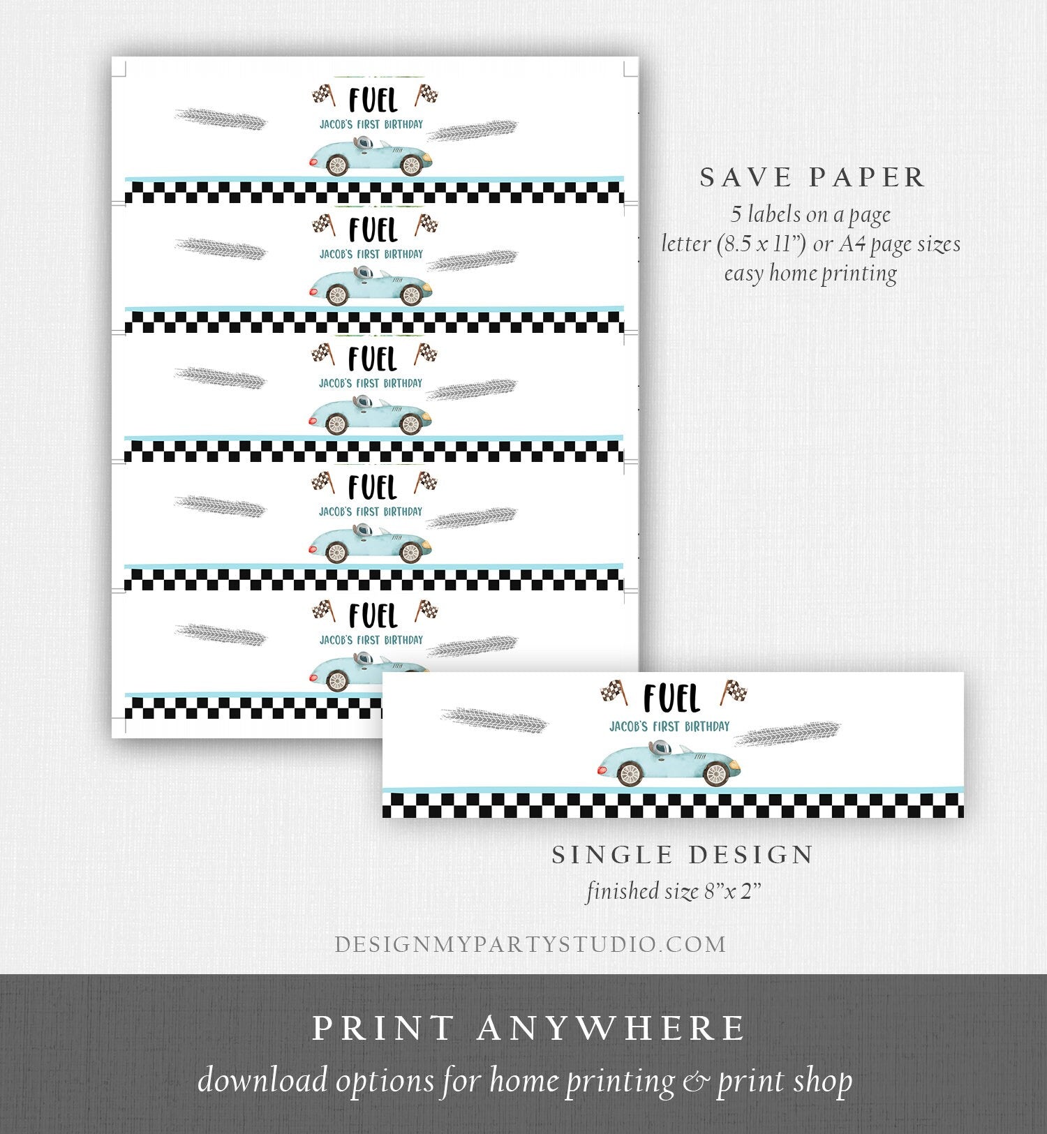 Editable Race Car Water Bottle Labels Race Car Birthday Party Fuel Racing Birthday Boy 2nd Track Download Printable Template Corjl 0424