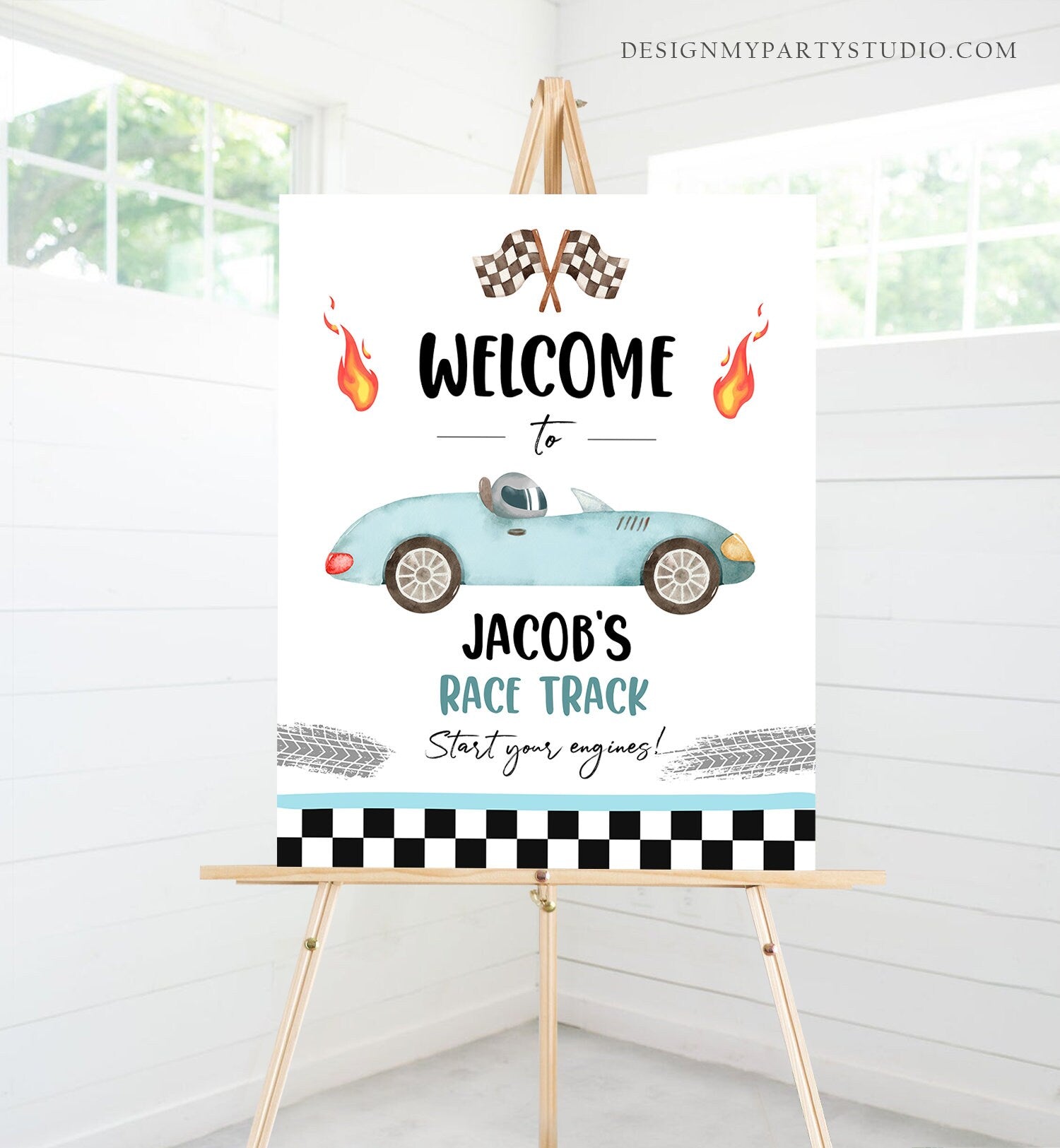 Editable Racing Birthday Welcome Sign Race Car Birthday Sign Growing Up Two Fast Two 2nd Birthday Boy Decor Template Corjl PRINTABLE 0424