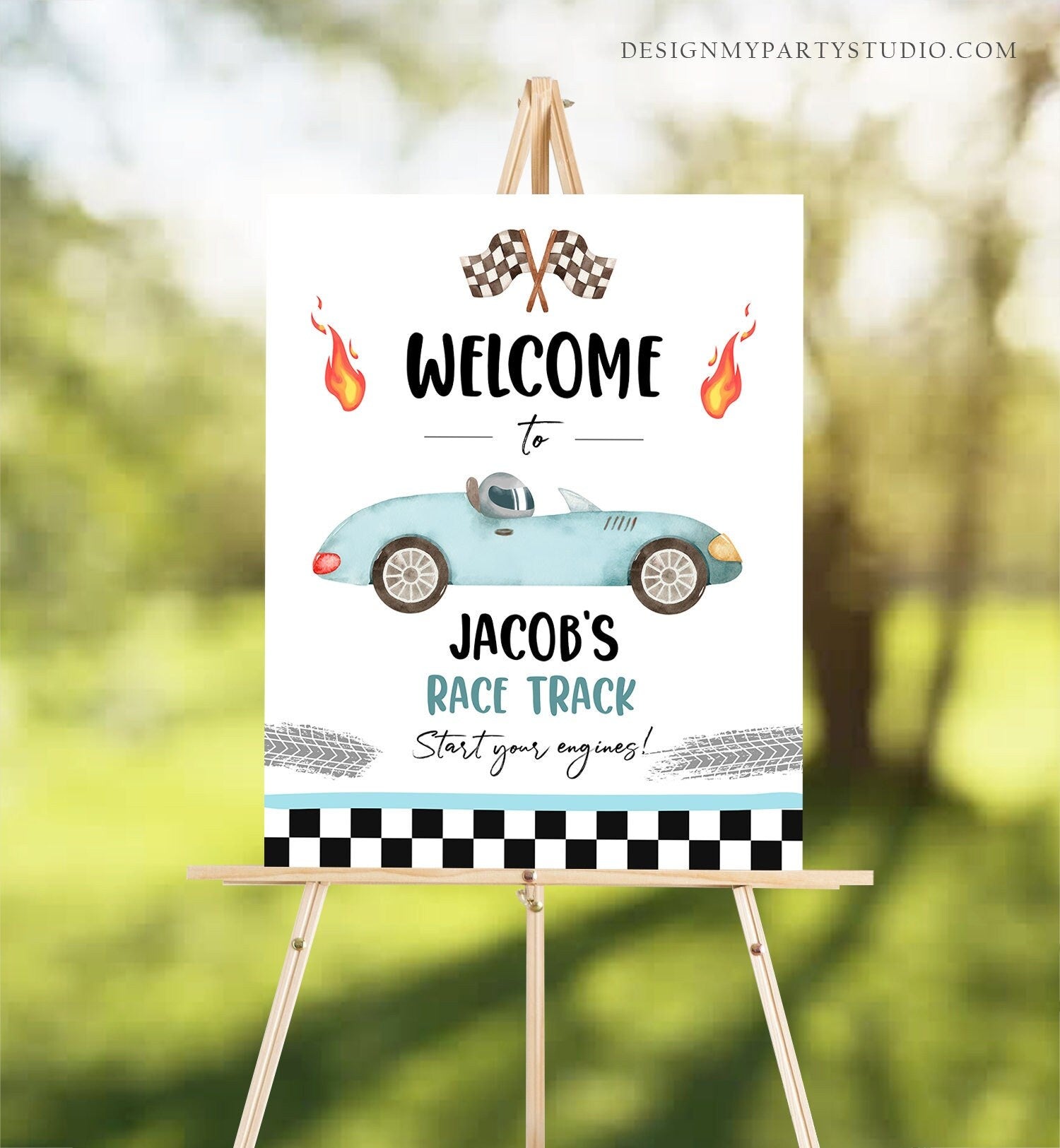 Editable Racing Birthday Welcome Sign Race Car Birthday Sign Growing Up Two Fast Two 2nd Birthday Boy Decor Template Corjl PRINTABLE 0424