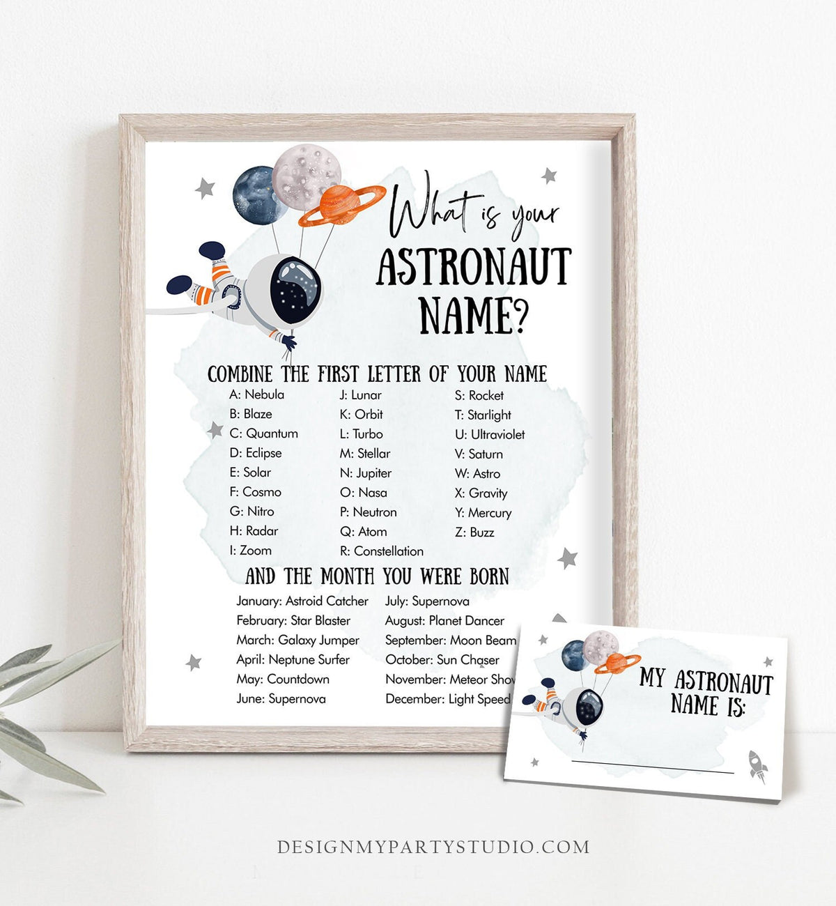 Editable What Is your Astronaut Name Game Outer Space Birthday Galaxy Birthday Party Activity Boy Rocket Digital Template Printable 0366