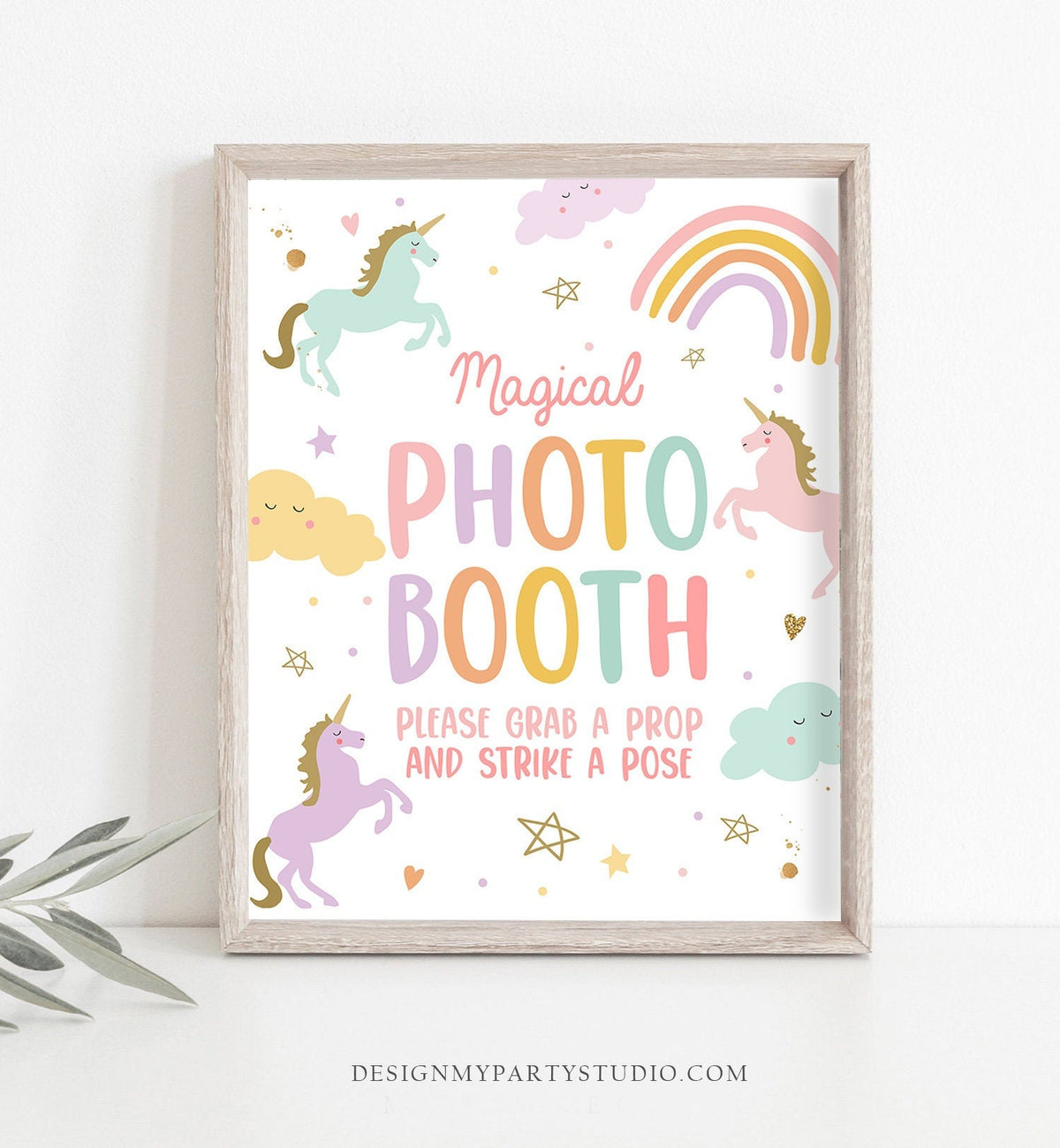 Unicorn Photo Booth Sign Grab A Prop And Strike A Pose Party Sign Rainbow Girl Pastel Unicorn Magical Selfie Download Digital Printable 0426