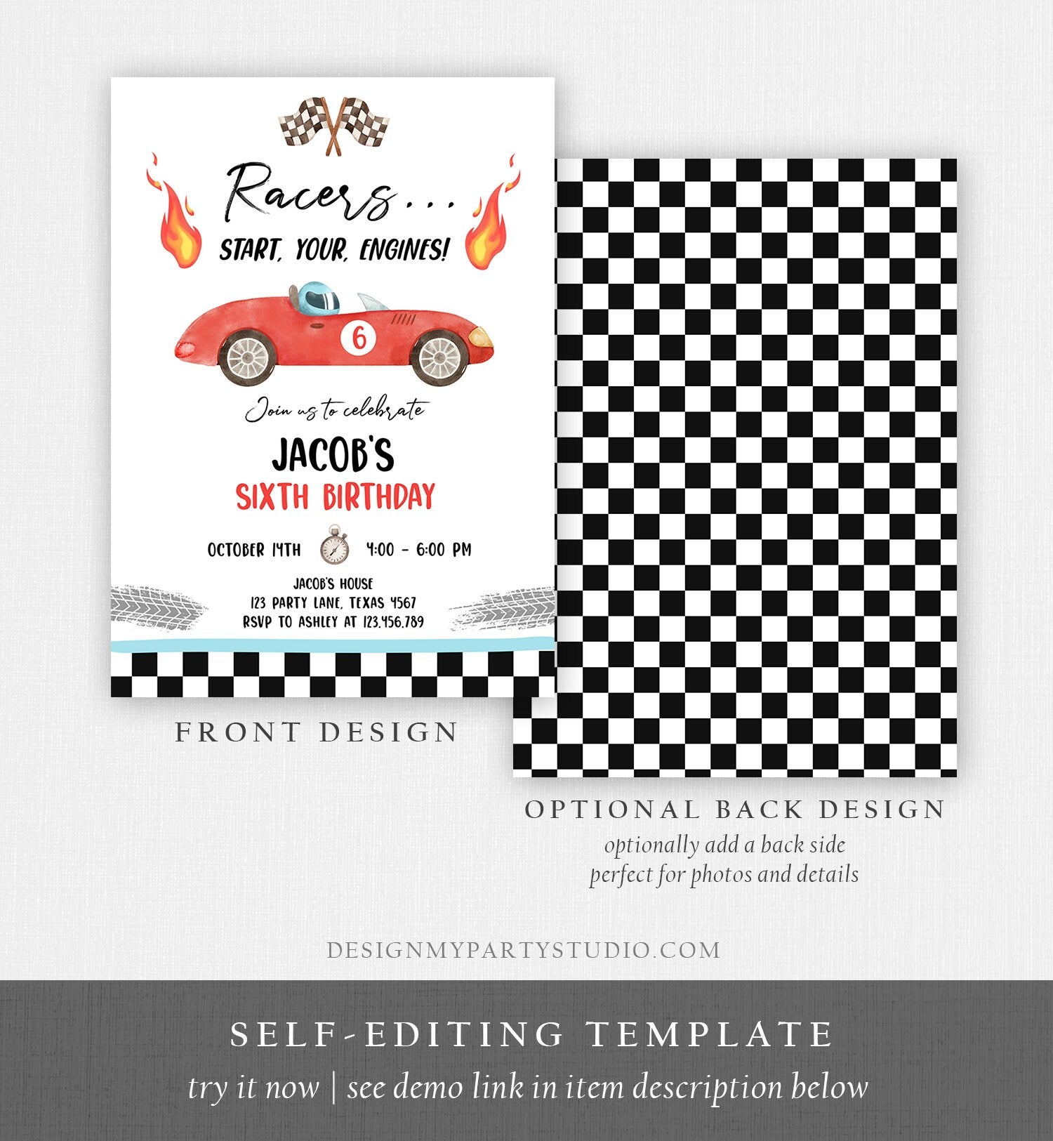 Editable Racing Birthday Invitation Racers Start Your Engines Race Car Party Little Racer Download Printable Template Digital Corjl 0424