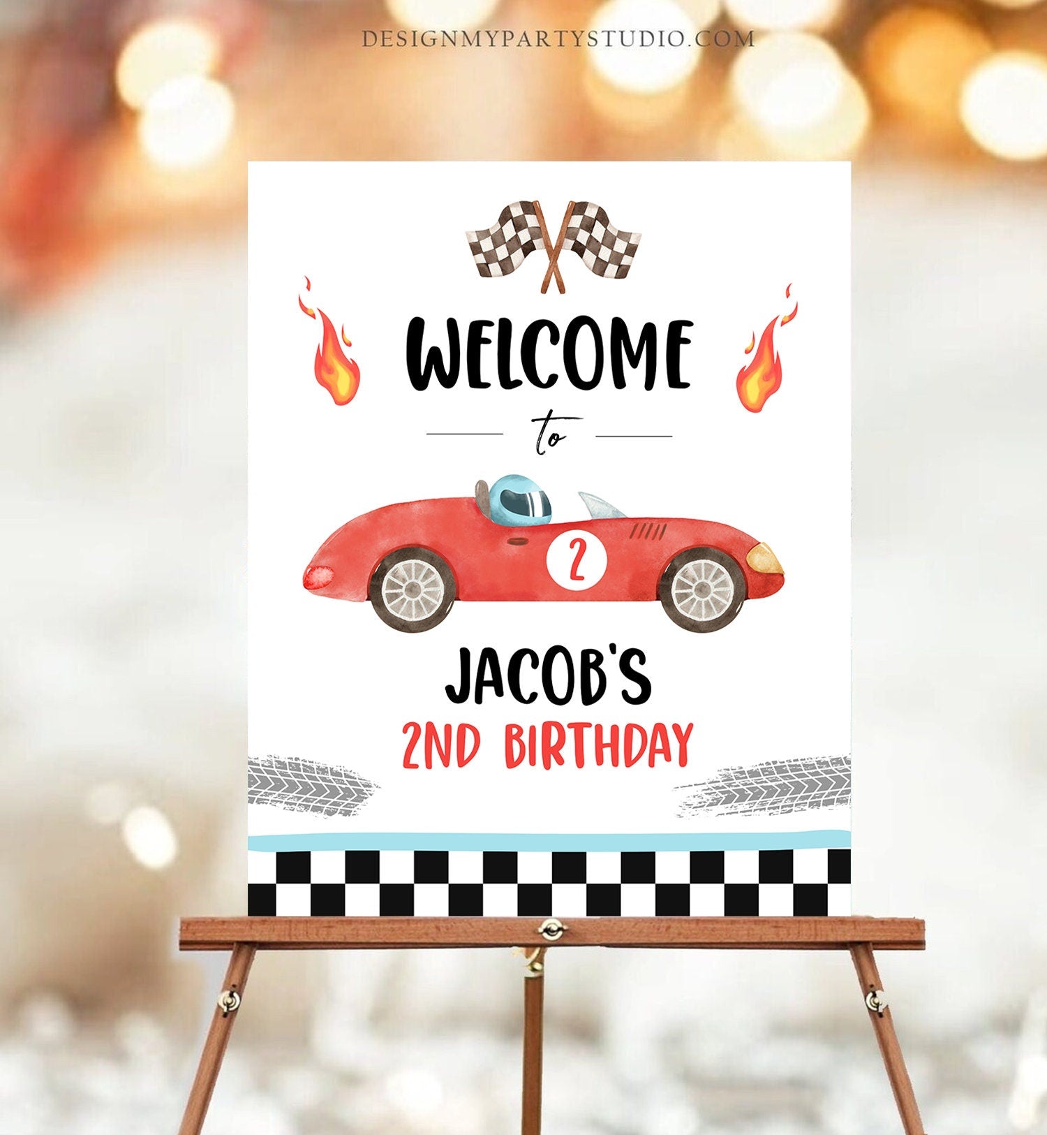 Editable Racing Birthday Welcome Sign Race Car Birthday Sign Growing Up Two Fast Two 2nd Birthday Boy Decor Template Corjl PRINTABLE 0424