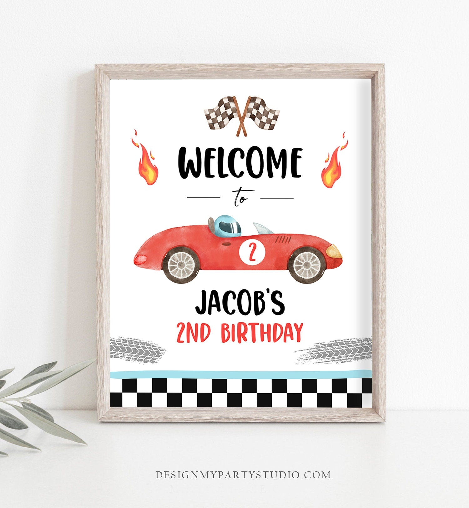 Editable Racing Birthday Welcome Sign Race Car Birthday Sign Growing Up Two Fast Two 2nd Birthday Boy Decor Template Corjl PRINTABLE 0424