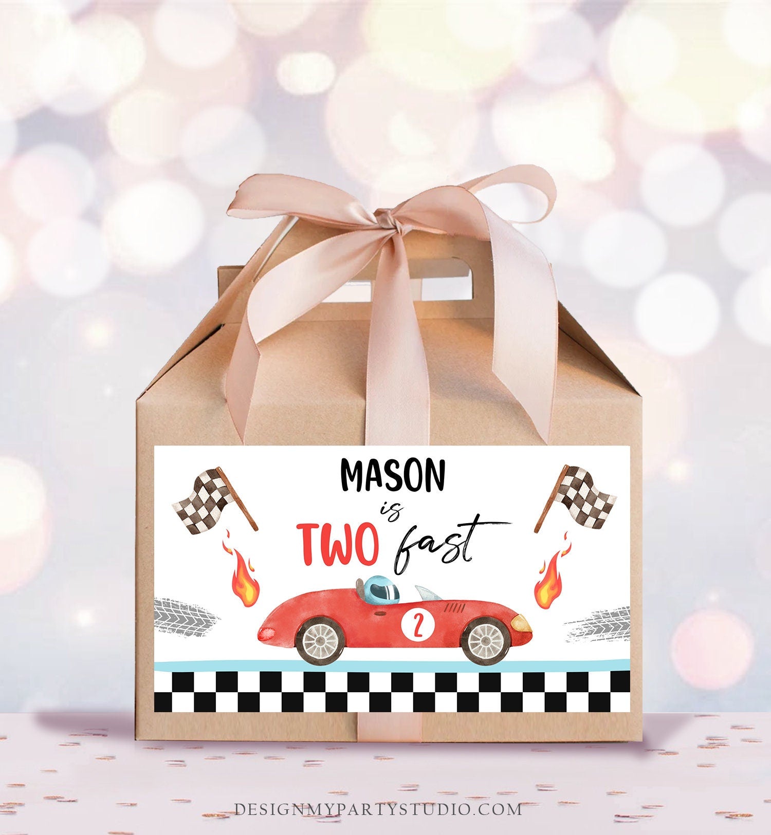 Editable Two Fast Gable Box Favor Label Race Car Birthday Favor Box Label Boy Racing Growing Two Fast Digital Download Printable Corjl 0424