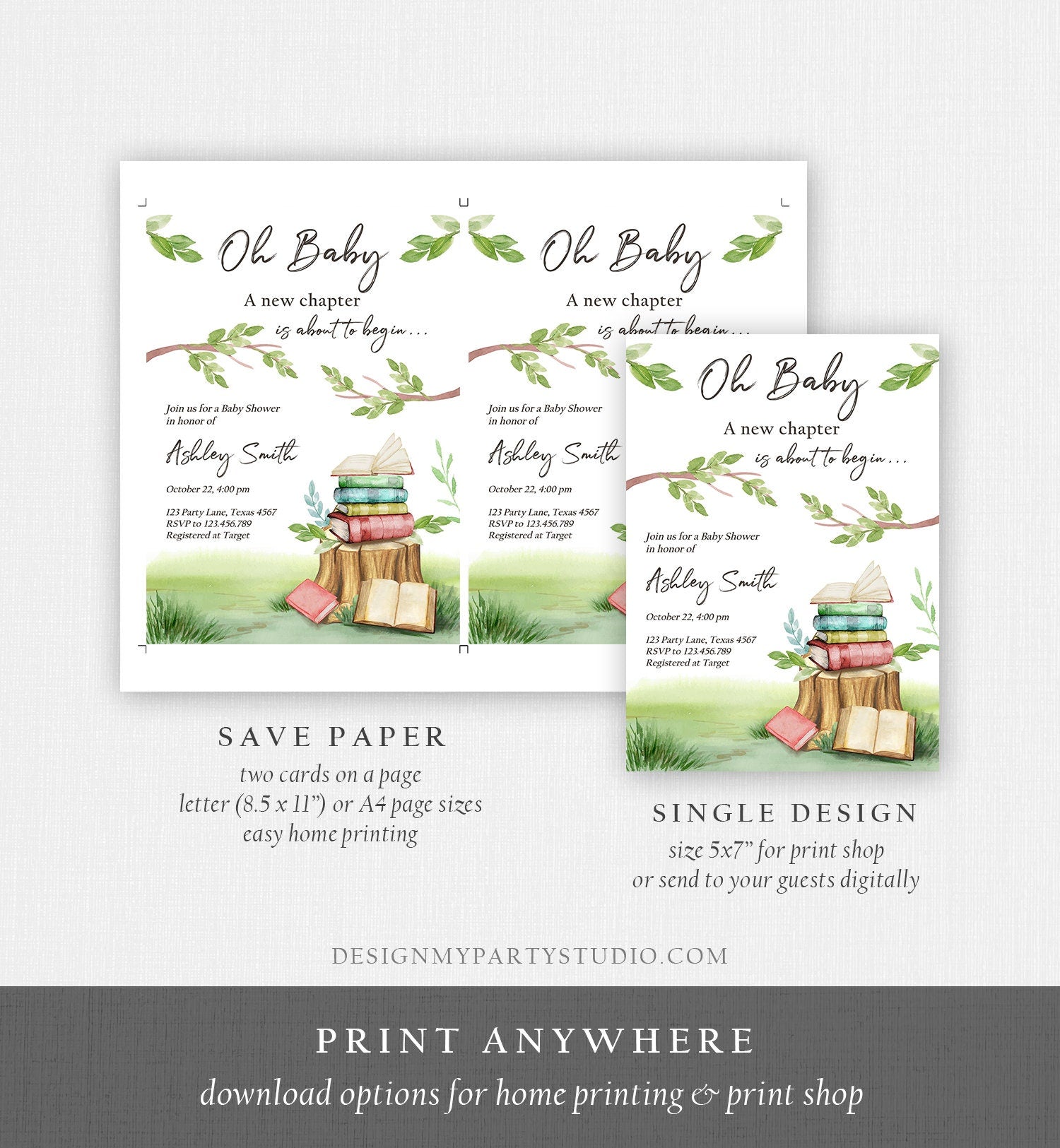 Editable Storybook Baby Shower Invitation Gender Neutral New Chapter Book Themed Baby Shower Invite Digital Template Download Evite 0427