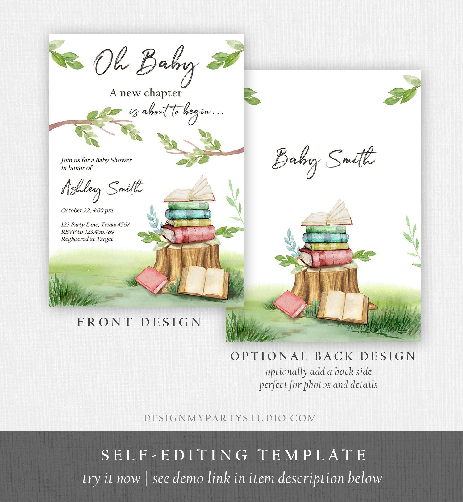 Editable Storybook Baby Shower Invitation Gender Neutral New Chapter Book Themed Baby Shower Invite Digital Template Download Evite 0427