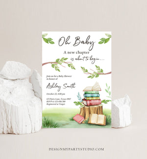 Editable Storybook Baby Shower Invitation Gender Neutral New Chapter Book Themed Baby Shower Invite Digital Template Download Corjl 0427