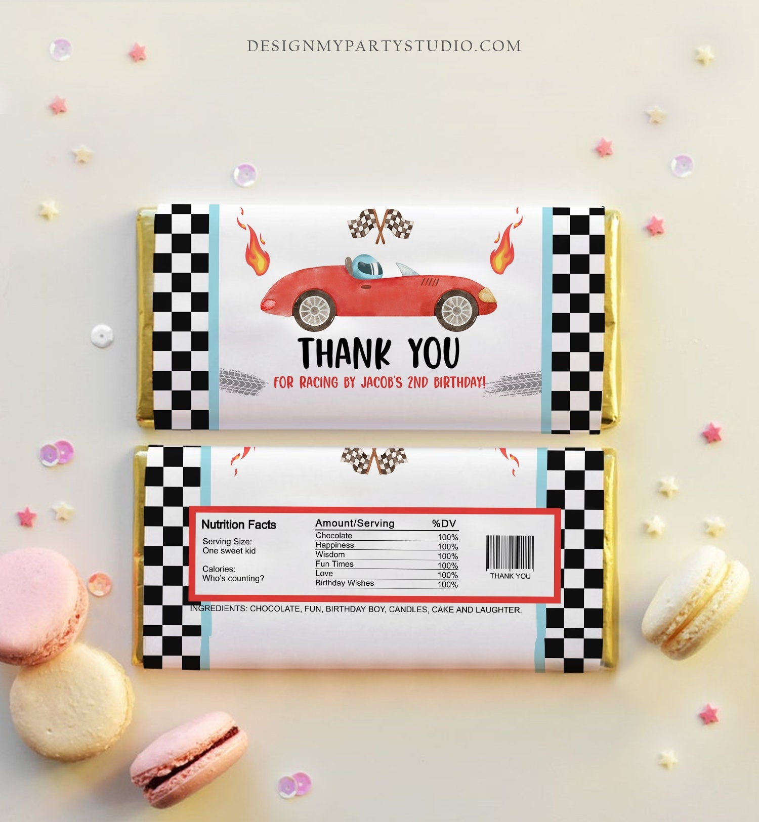 Editable Race Car Chocolate Bar Labels Candy Bar Wrapper Racing Birthday Boy Two Fast Party Race Car Download Corjl Template Printable 0424