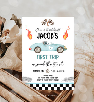 Editable Race Car 1st Birthday Invitation First Trip Around the Track First Birthday Racing Download Printable Template Digital Corjl 0424