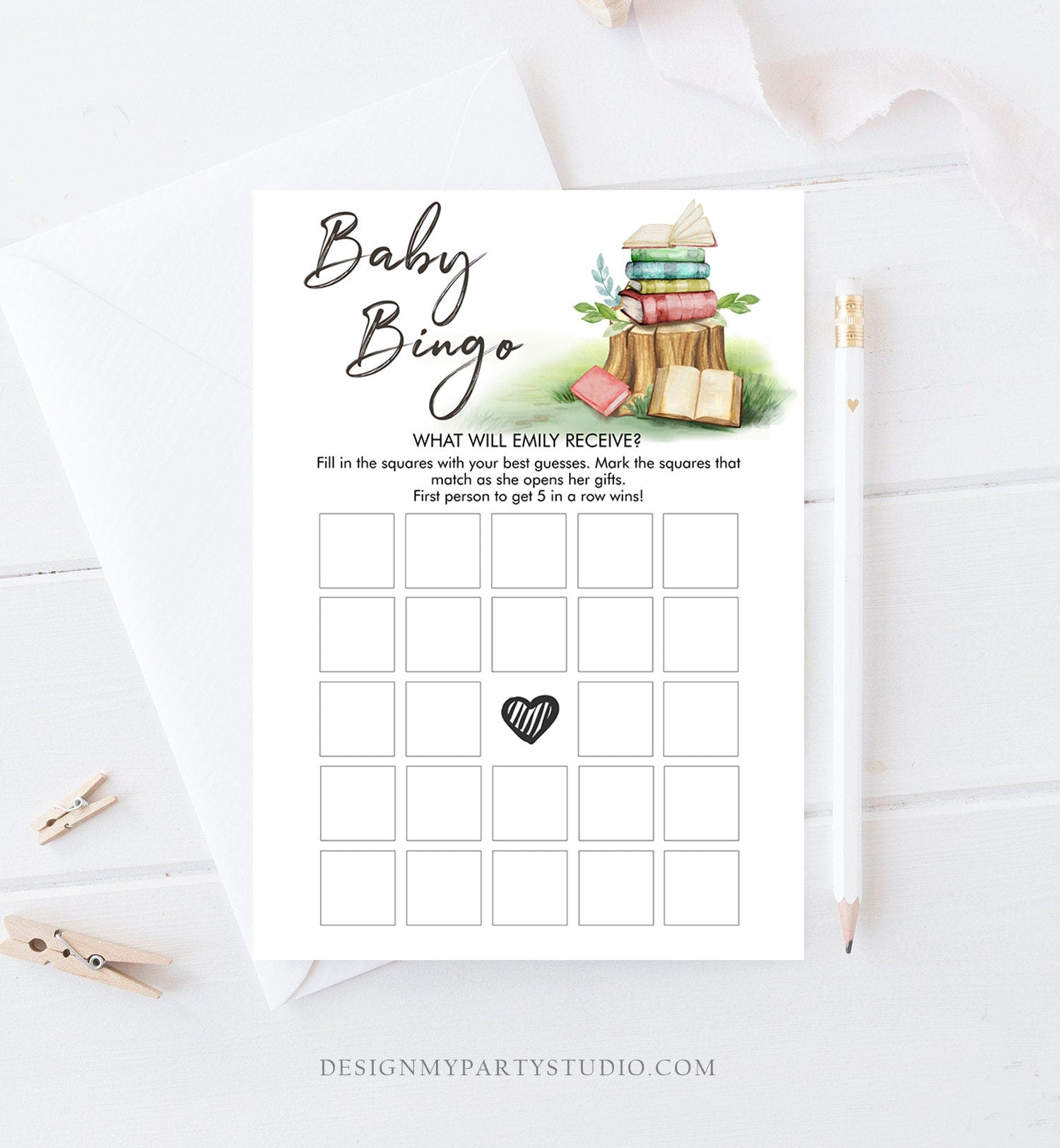 Editable Baby Bingo Baby Shower Game Greenery Storybook Baby Shower Games Gender Neutral Baby Shower Activity Corjl Template Printable 0427