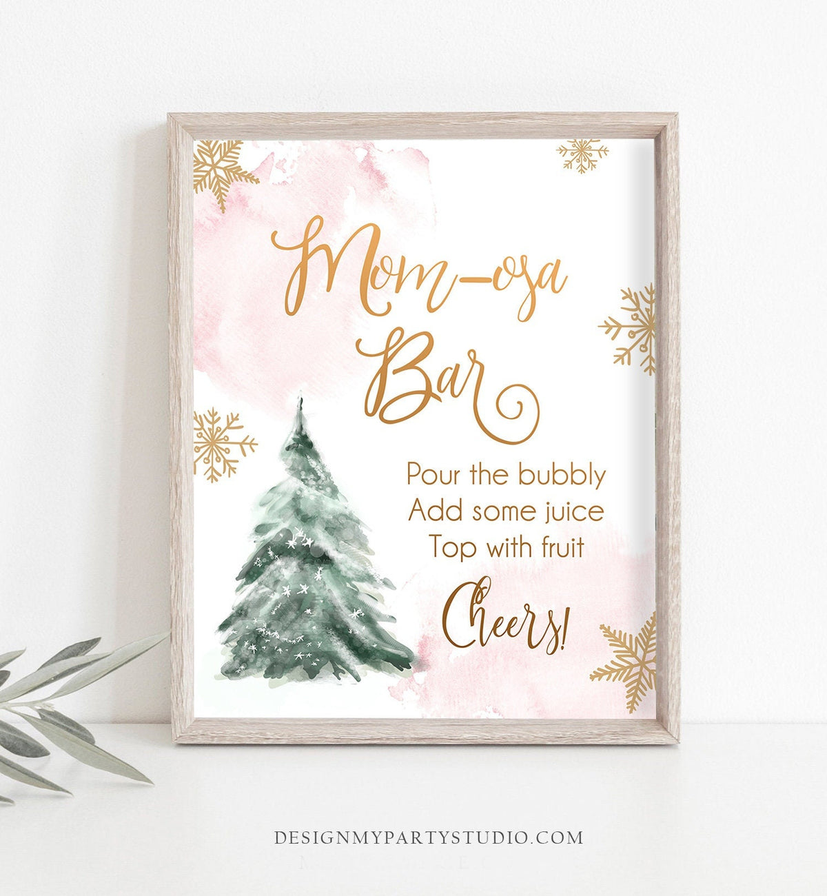 Mom-osa Bar Sign Baby Shower Signs Momosa Bar Sign Mimosa Bar Winter Baby Shower Decor Farmhouse Tree Watercolor Download PRINTABLE 0363