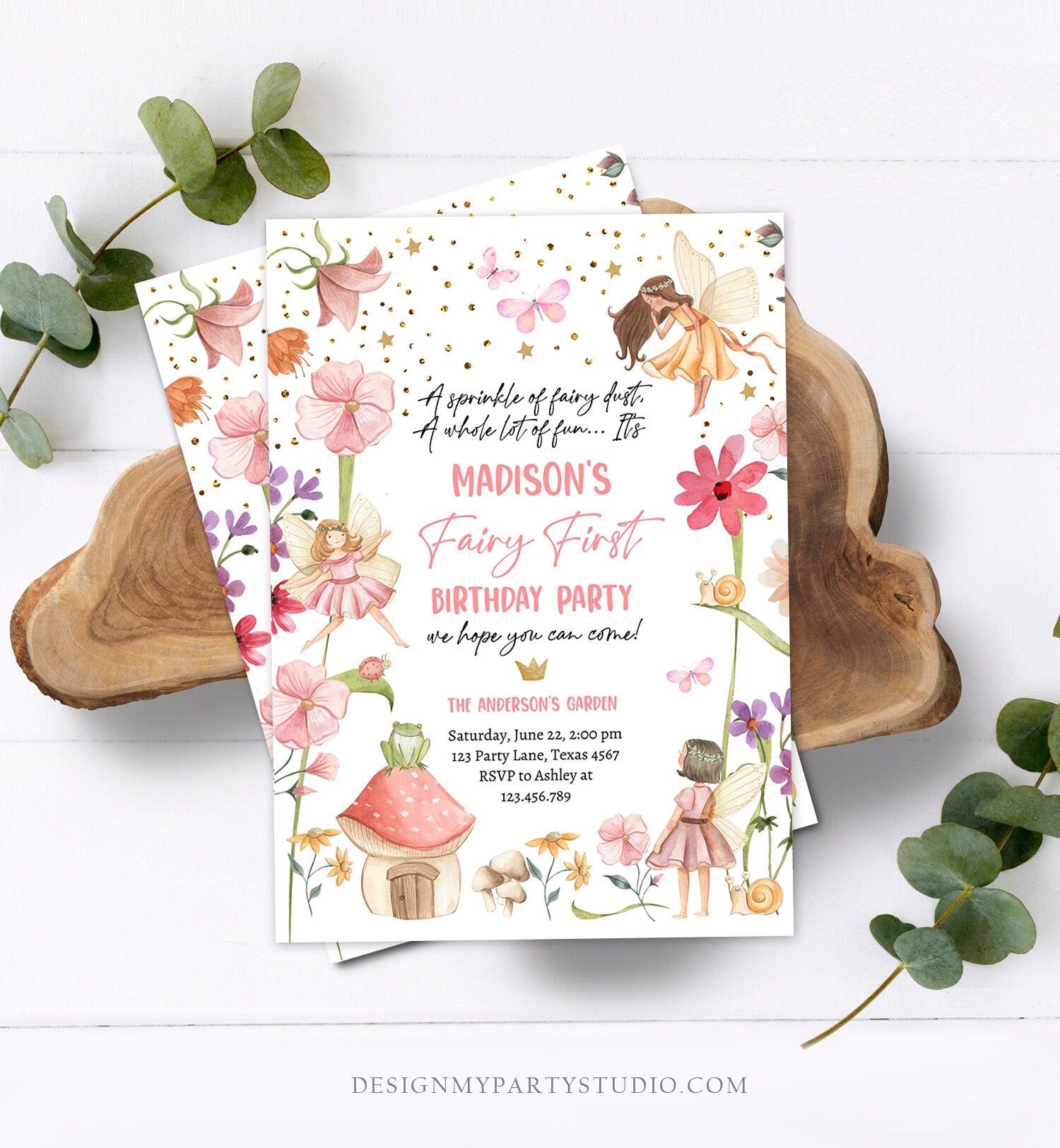 Editable Fairy First Birthday Invitation Fairy Garden Birthday Fairy Forest Girl 1st Birthday Magical Download Printable Template Corjl 0406