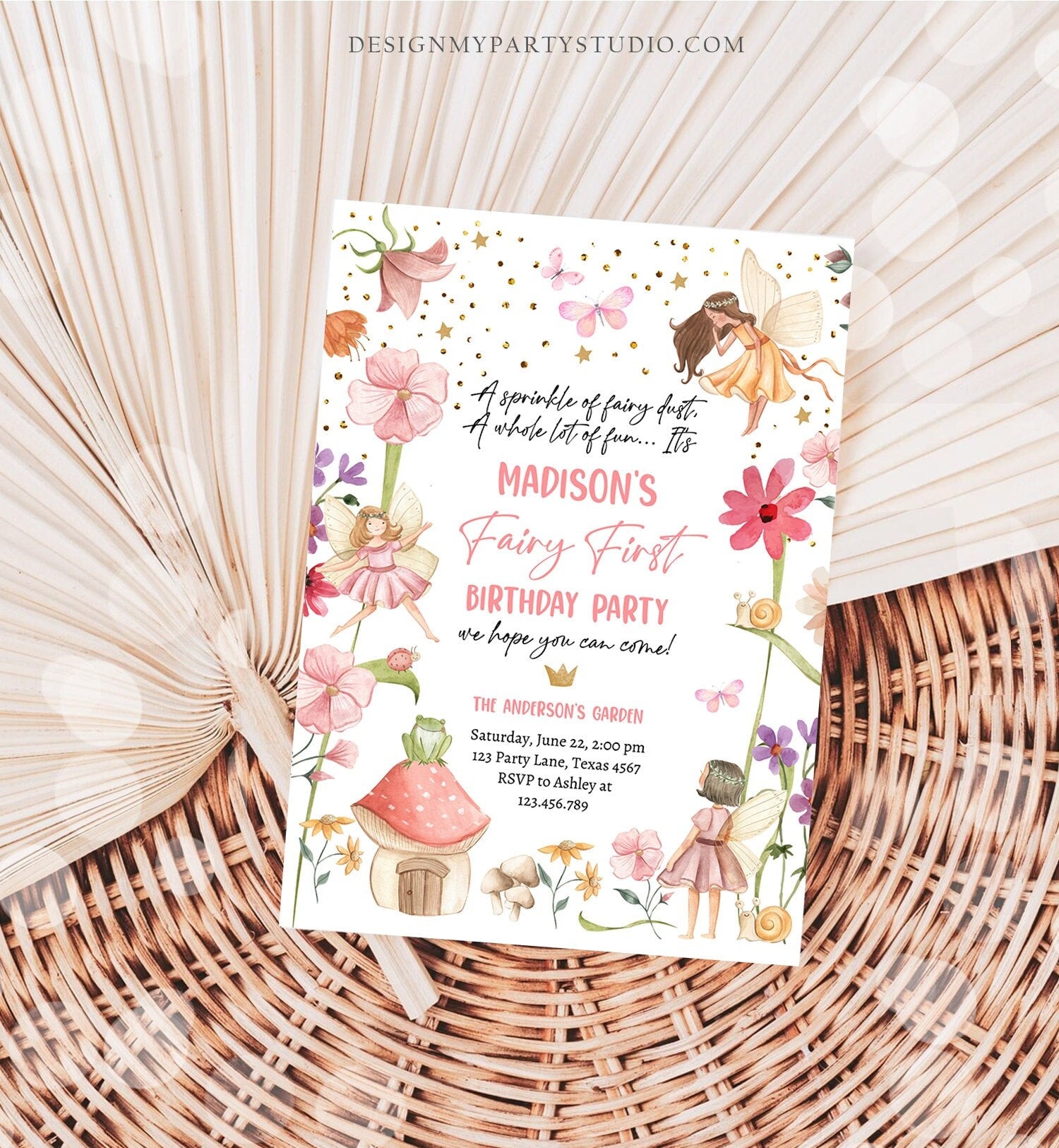 Editable Fairy First Birthday Invitation Fairy Garden Birthday Fairy Forest Girl 1st Birthday Magical Download Printable Template Corjl 0406