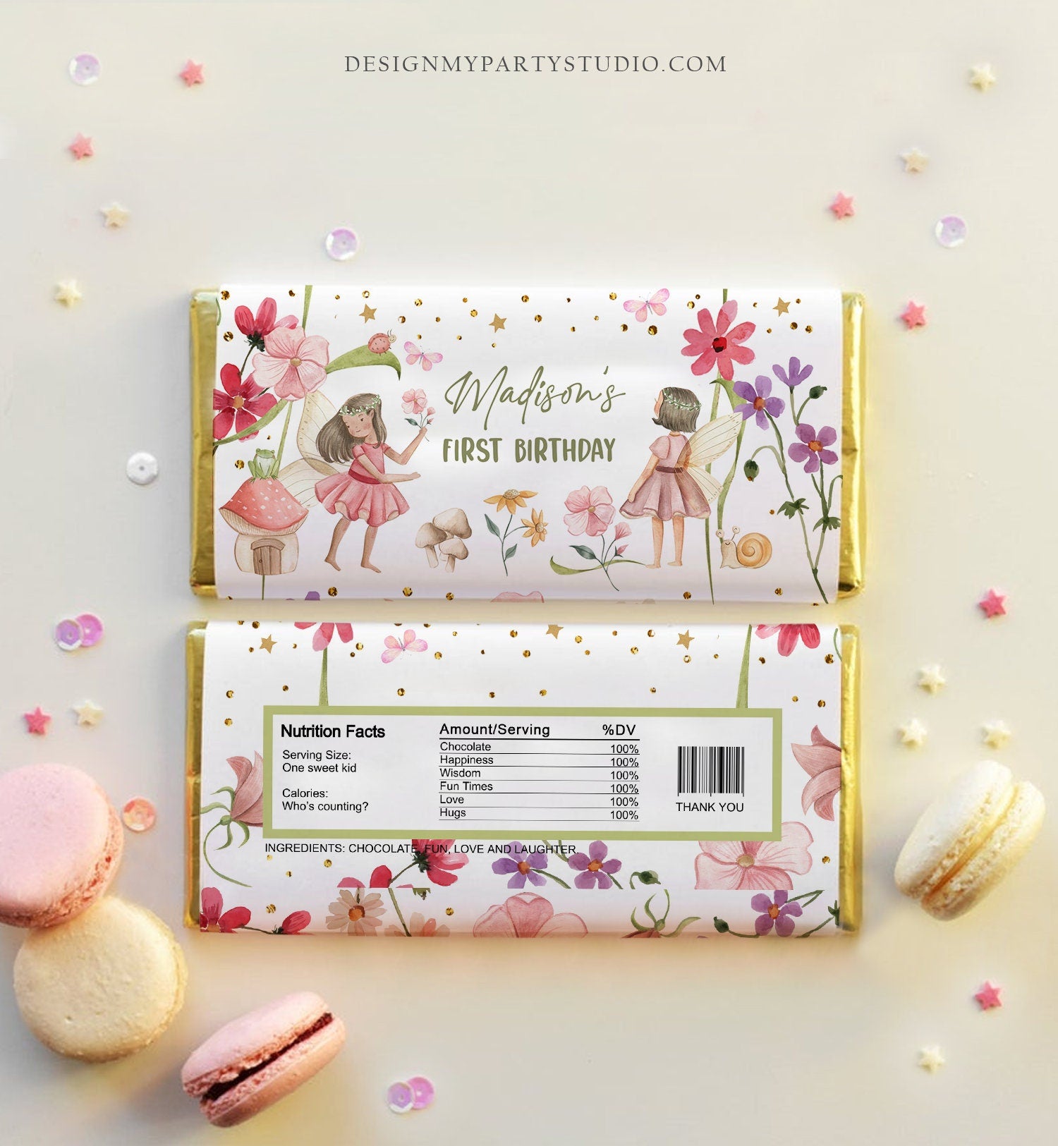 Editable Fairy Candy Bar Wrapper Fairy Chocolate Bar Labels Fairy Birthday Favors Forest Garden Girl Download Corjl Template Printable 0406