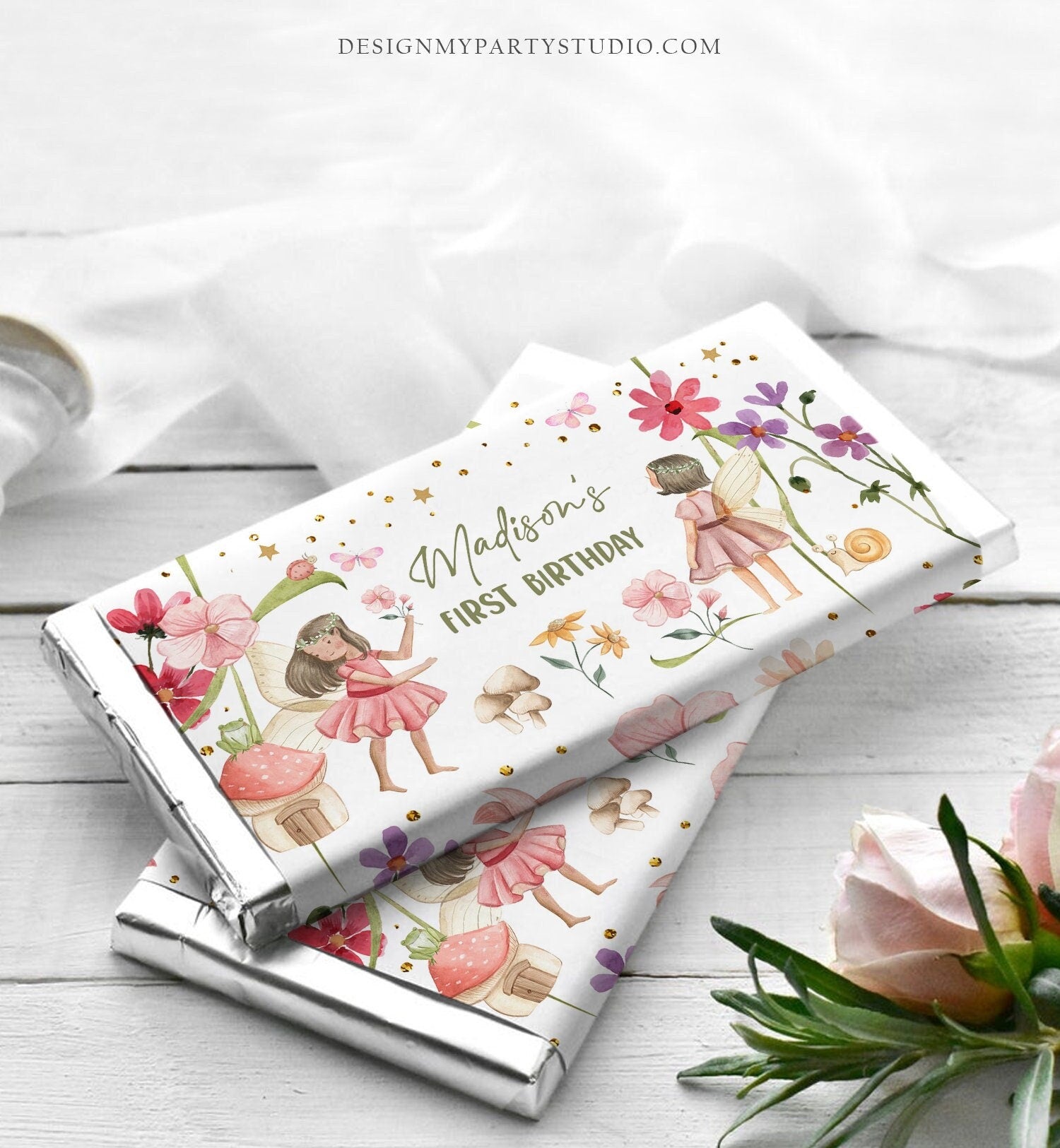 Editable Fairy Candy Bar Wrapper Fairy Chocolate Bar Labels Fairy Birthday Favors Forest Garden Girl Download Corjl Template Printable 0406