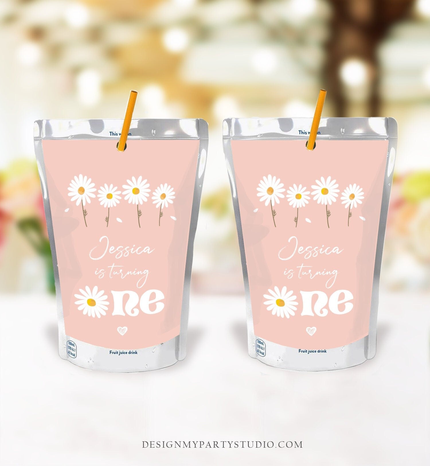 Editable Daisy Birthday Juice Pouch Labels Daisy 1st Birthday Party Girl Retro Wildflower Instant Download Digital Template Printable 0410