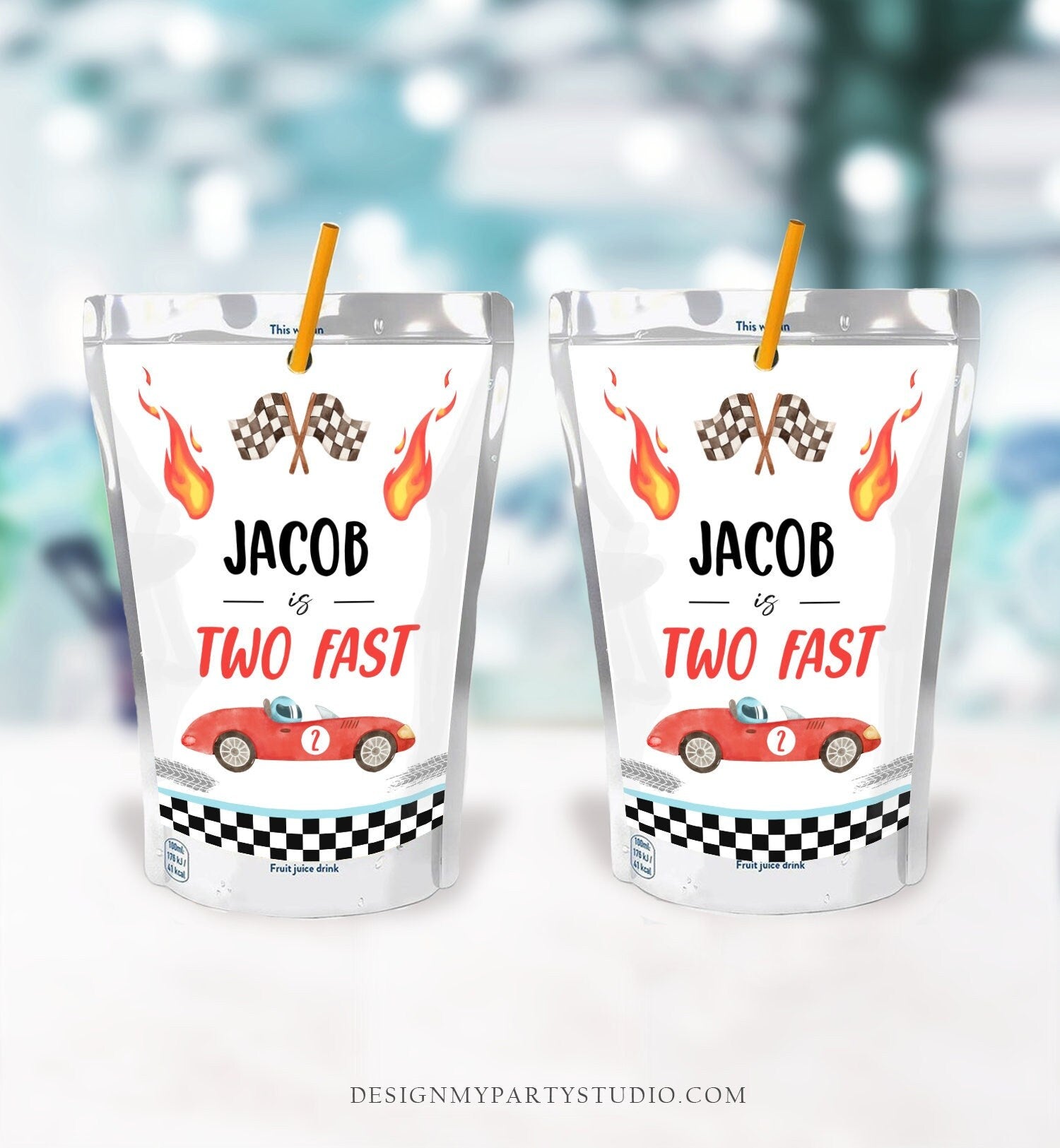 Editable Two Fast Juice Pouch Label Juice Favors Race Car Birthday Boy Growing Up Two Fast 2 Red Digital Download Template Printable 0424